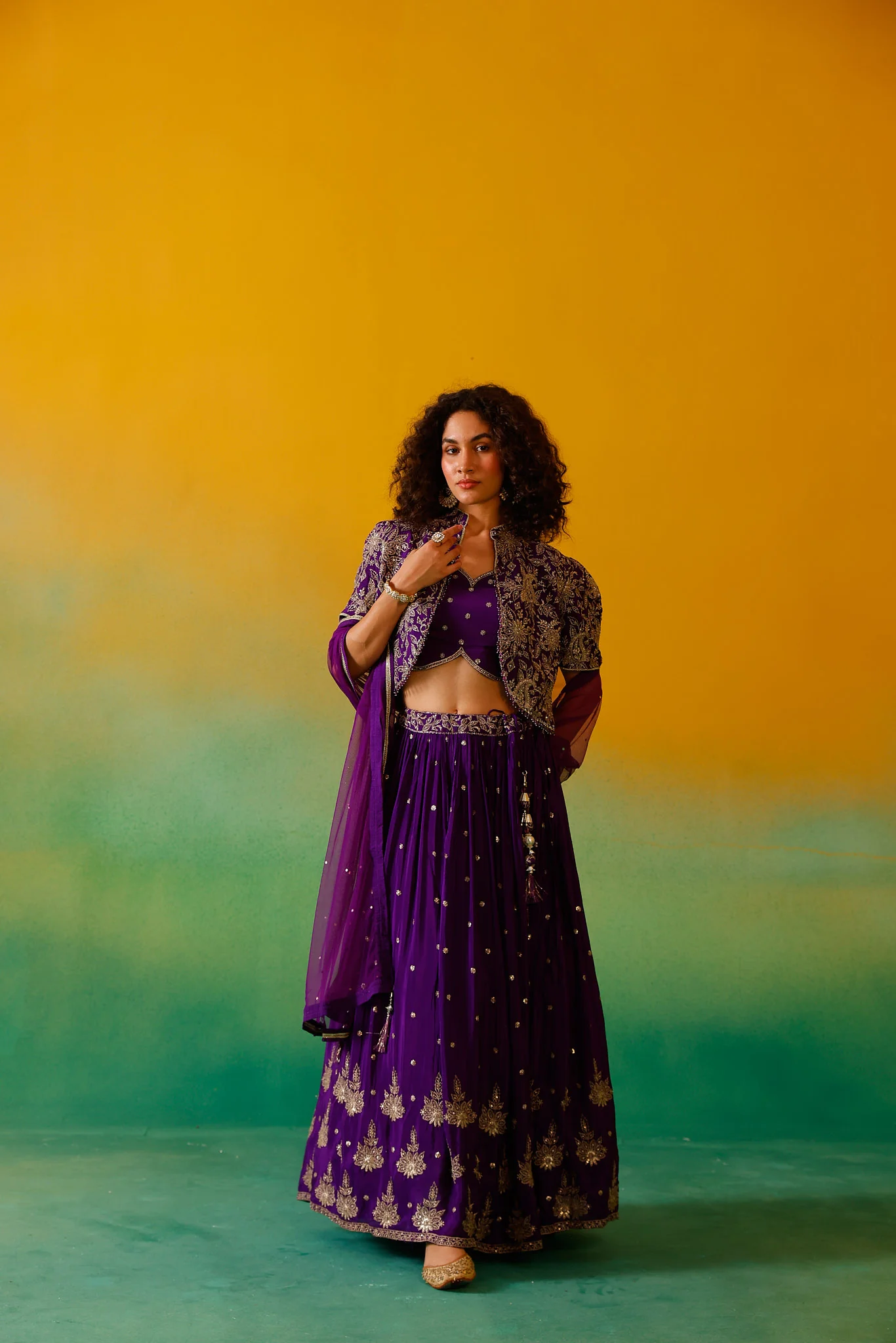Neerus Purple Embroidery work Chinon Fabric Ghagra Set - Image 4