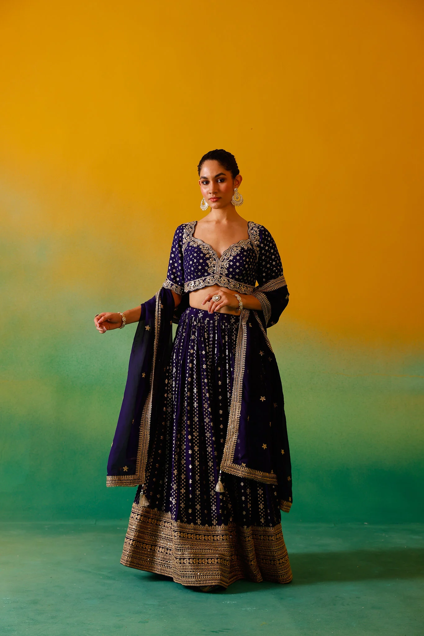 Neerus Purple Embroidery Georgette Fabric Ghagra Set - Image 2