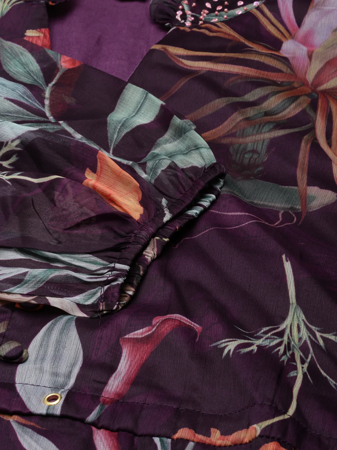 Neerus Purple Flared Casual Floral Dresses - Image 5
