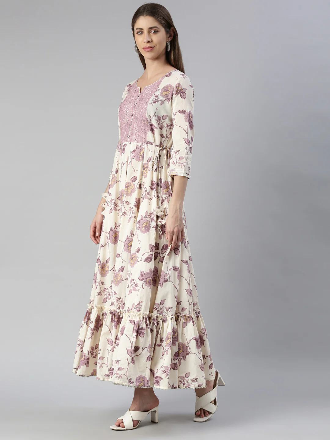 Neerus Purple Maxi Casual Printed Dresses - Image 2
