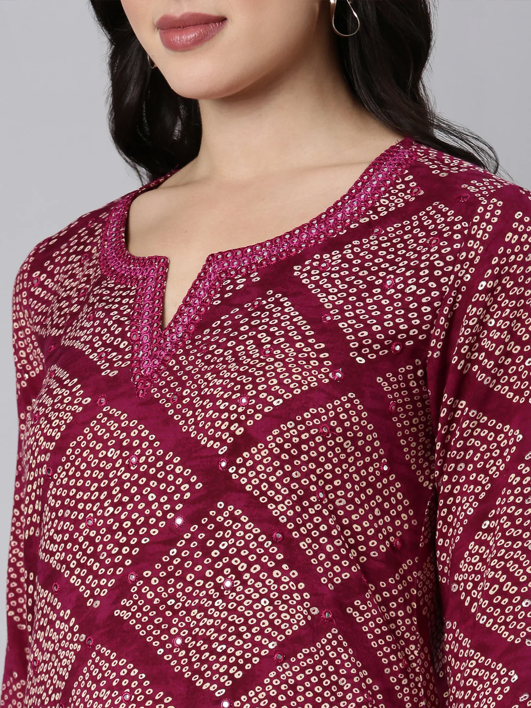 Neerus Purple Panelled Straight Bandhani Kurta - Image 5