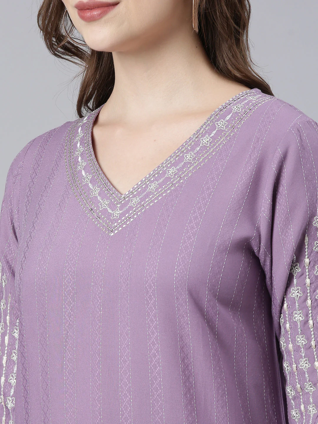 Neerus Purple Panelled Straight Floral Kurta - Image 5