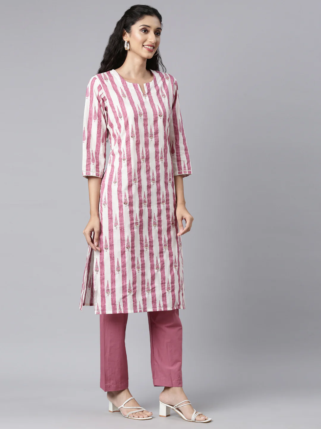 Neerus Purple Panelled Straight Kurta and Trousers With Dupatta - Image 2