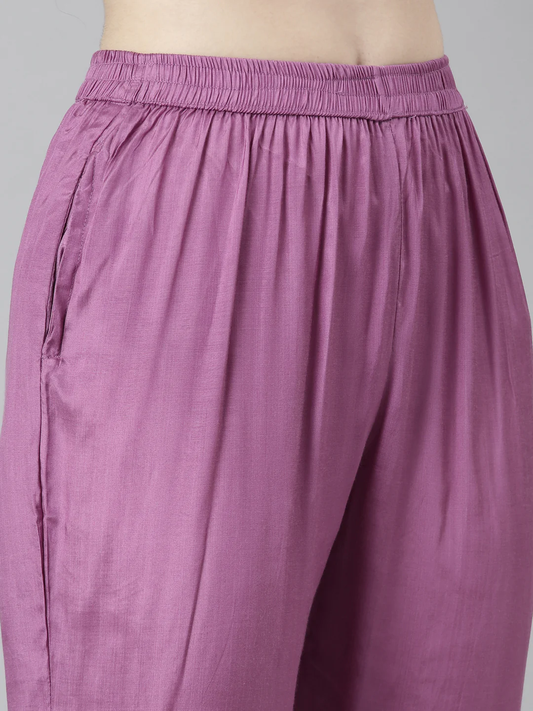 Neerus Purple Pleated Straight Floral Kurta And Trousers With Dupatta - Image 6