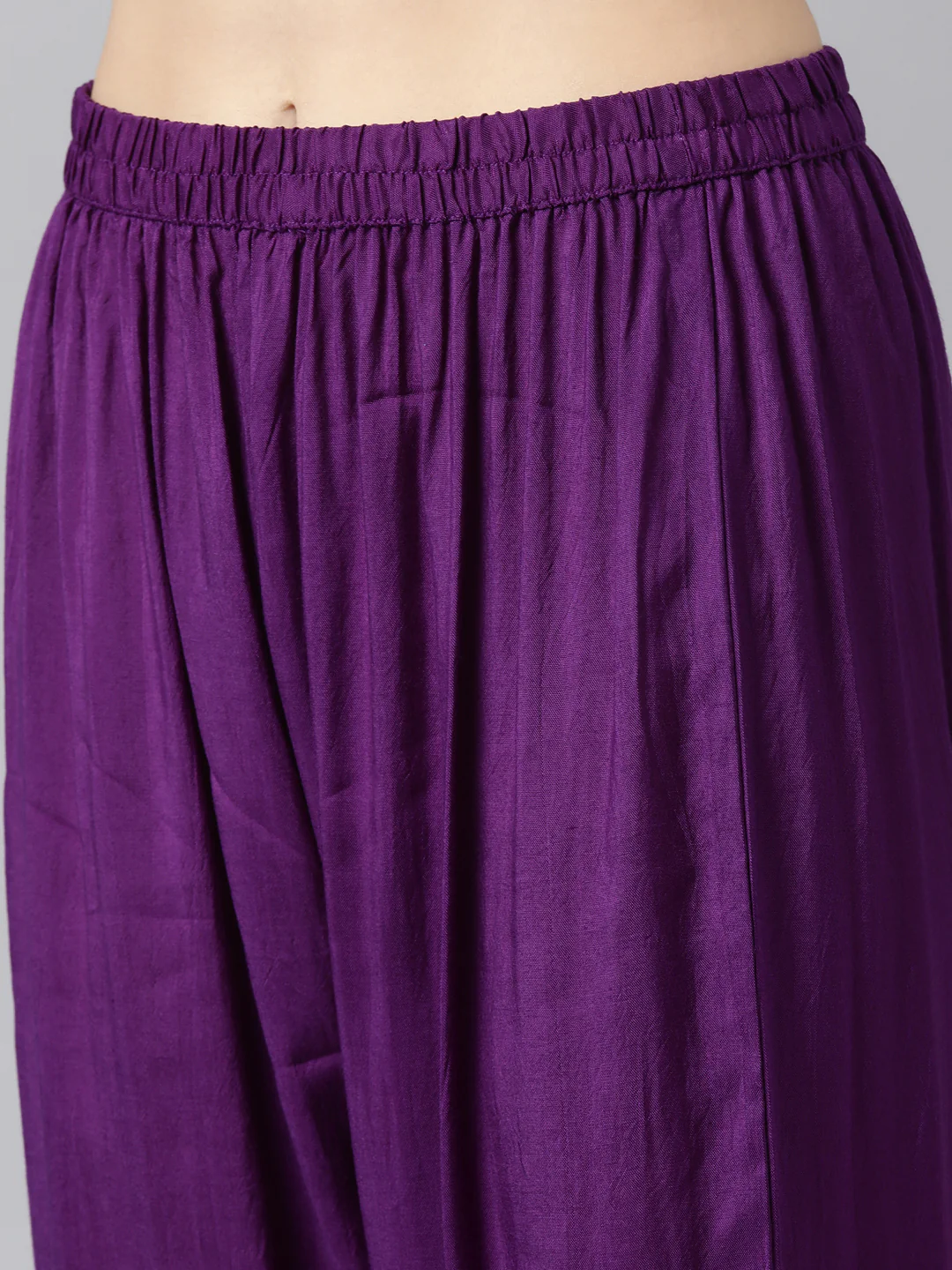 Neerus Purple Pleated Straight Solid Kurta And Trousers With Dupatta - Image 6