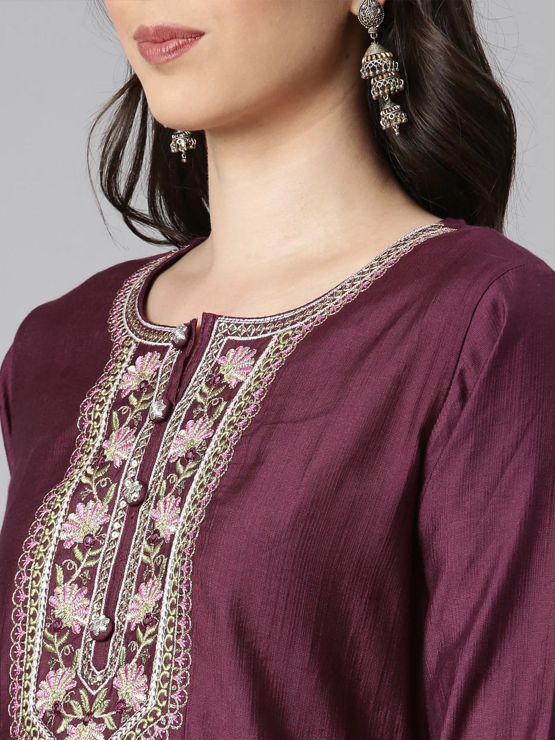 Neerus Purple Printed Straight Kurta and Trousers With Dupatta - Image 4