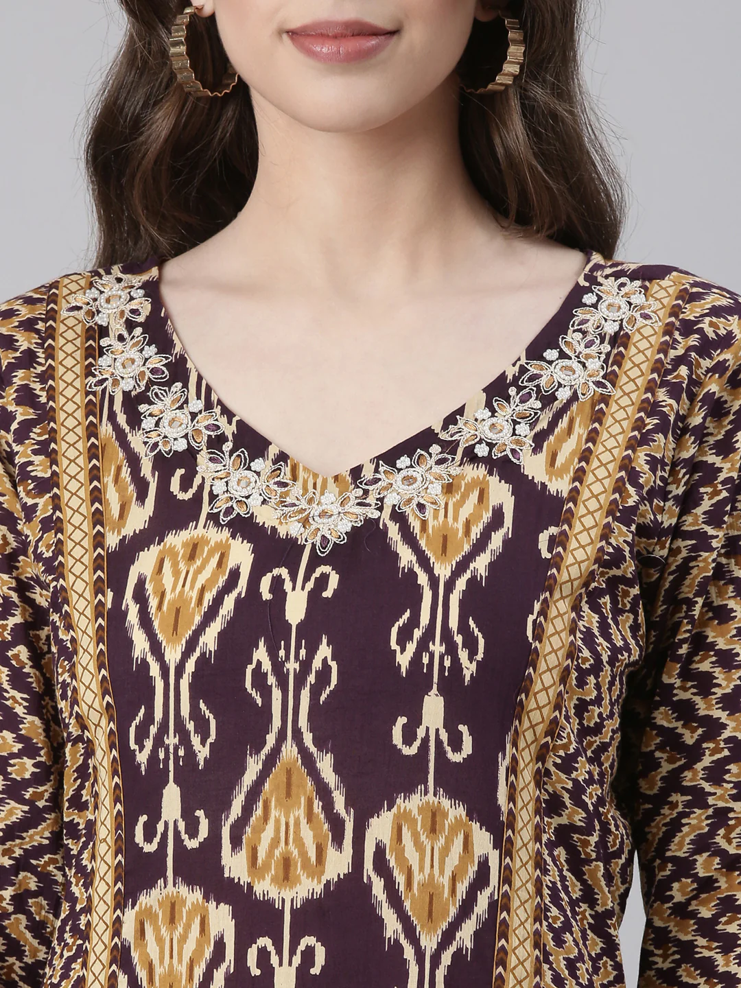 Neerus Purple Printed Straight Kurta and Trousers With Dupatta - Image 4