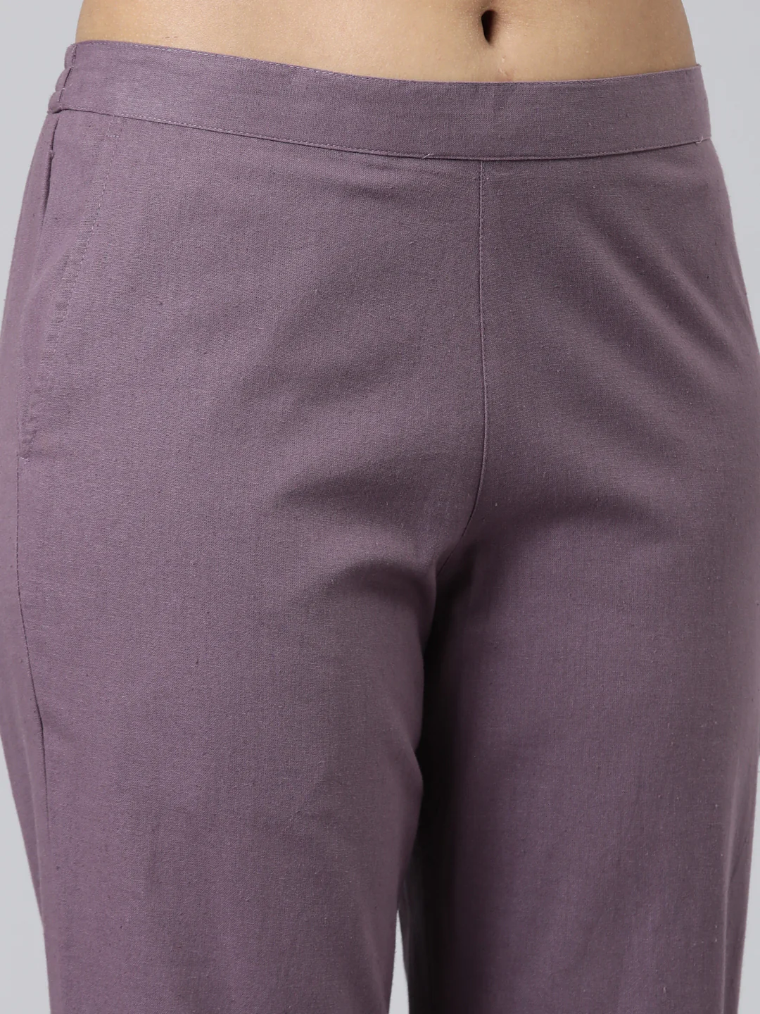 Neerus Purple Regular Calf Length Printed Kurta Solid Trousers - Image 5