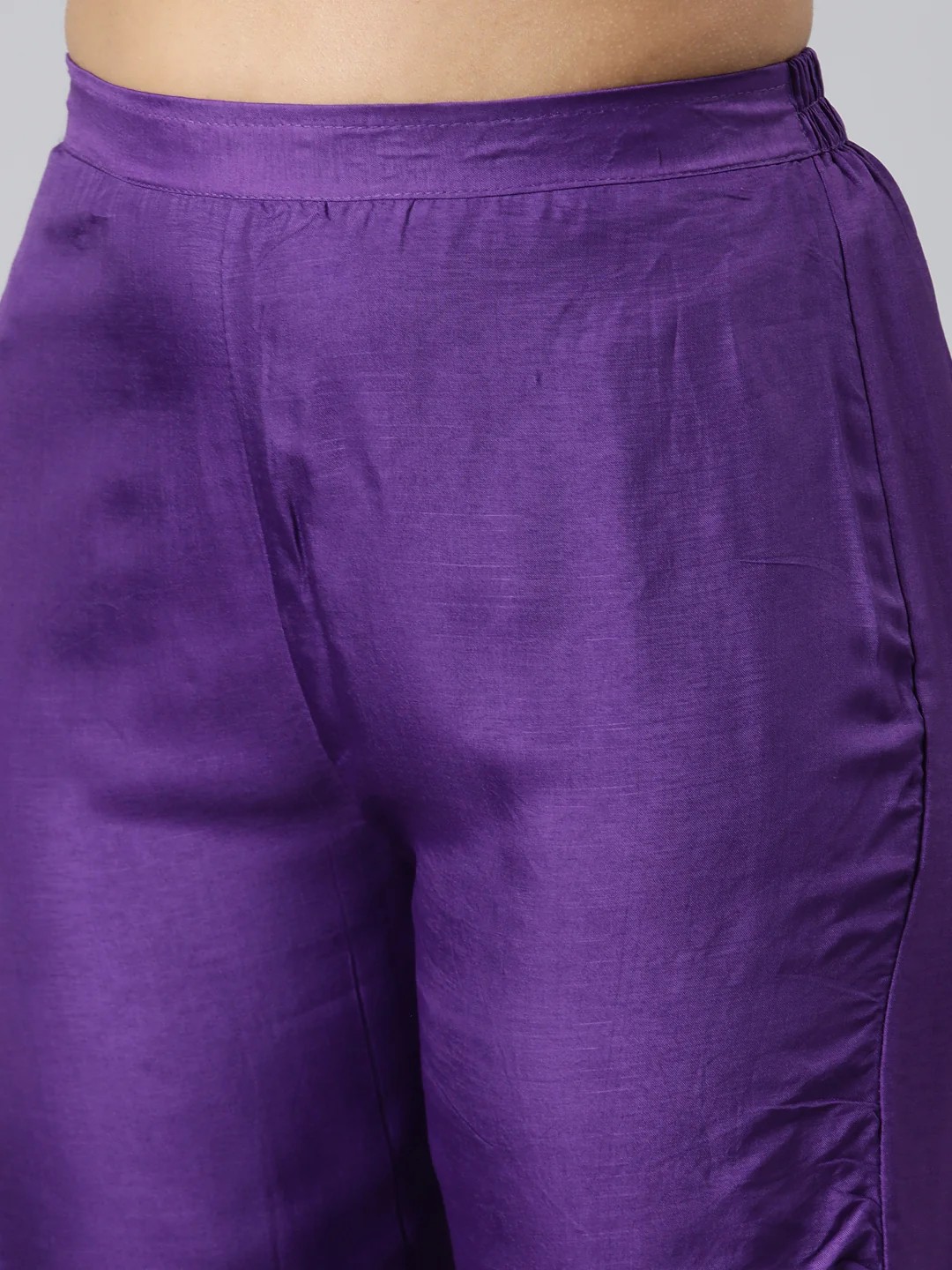 Neerus Purple Regular Calf Length Printed Kurta Solid Trousers With Dupatta - Image 5