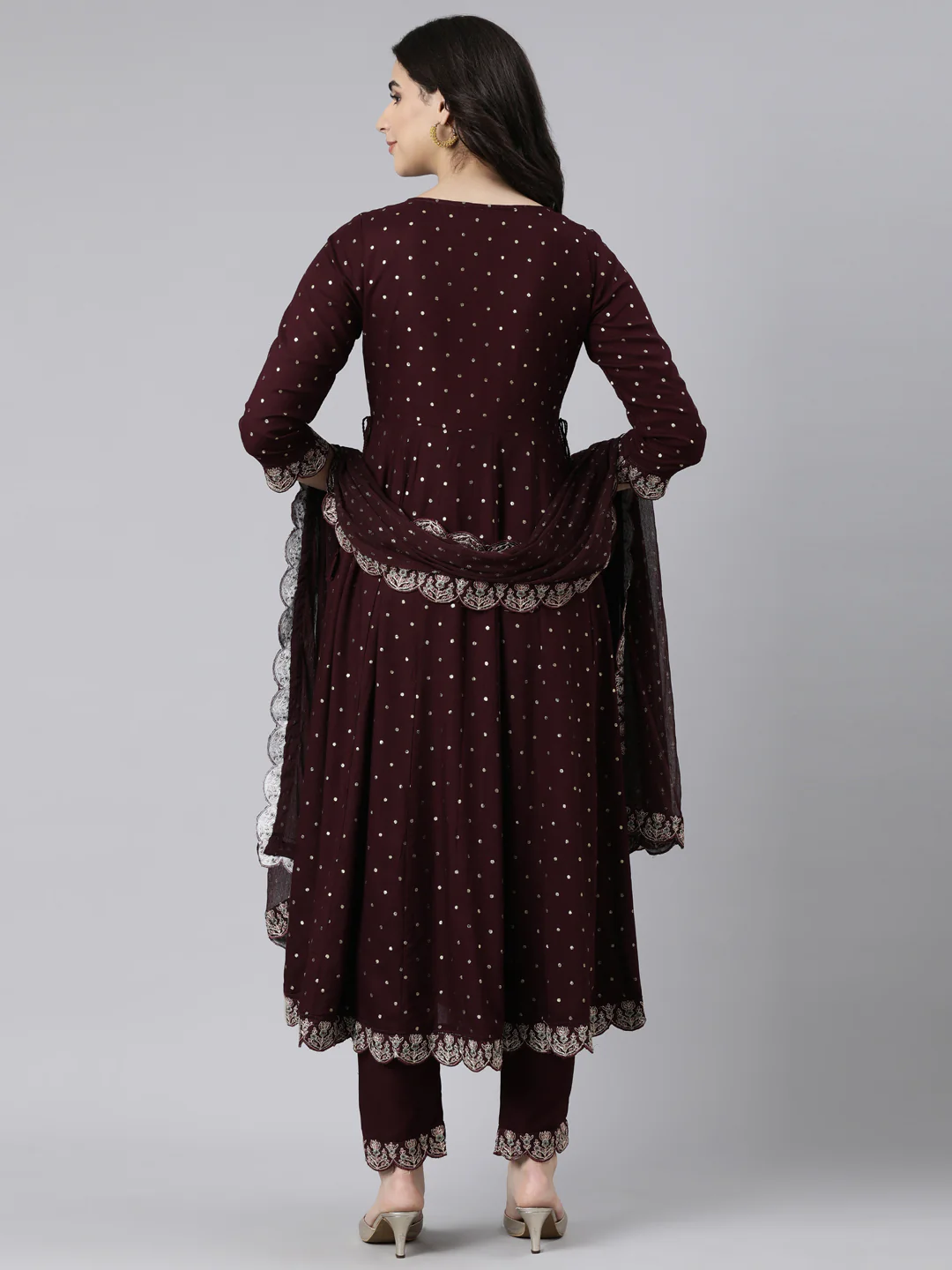 Neerus Purple Regular Flared Ethnic Motifs Kurta And Trousers With Dupatta - Image 3