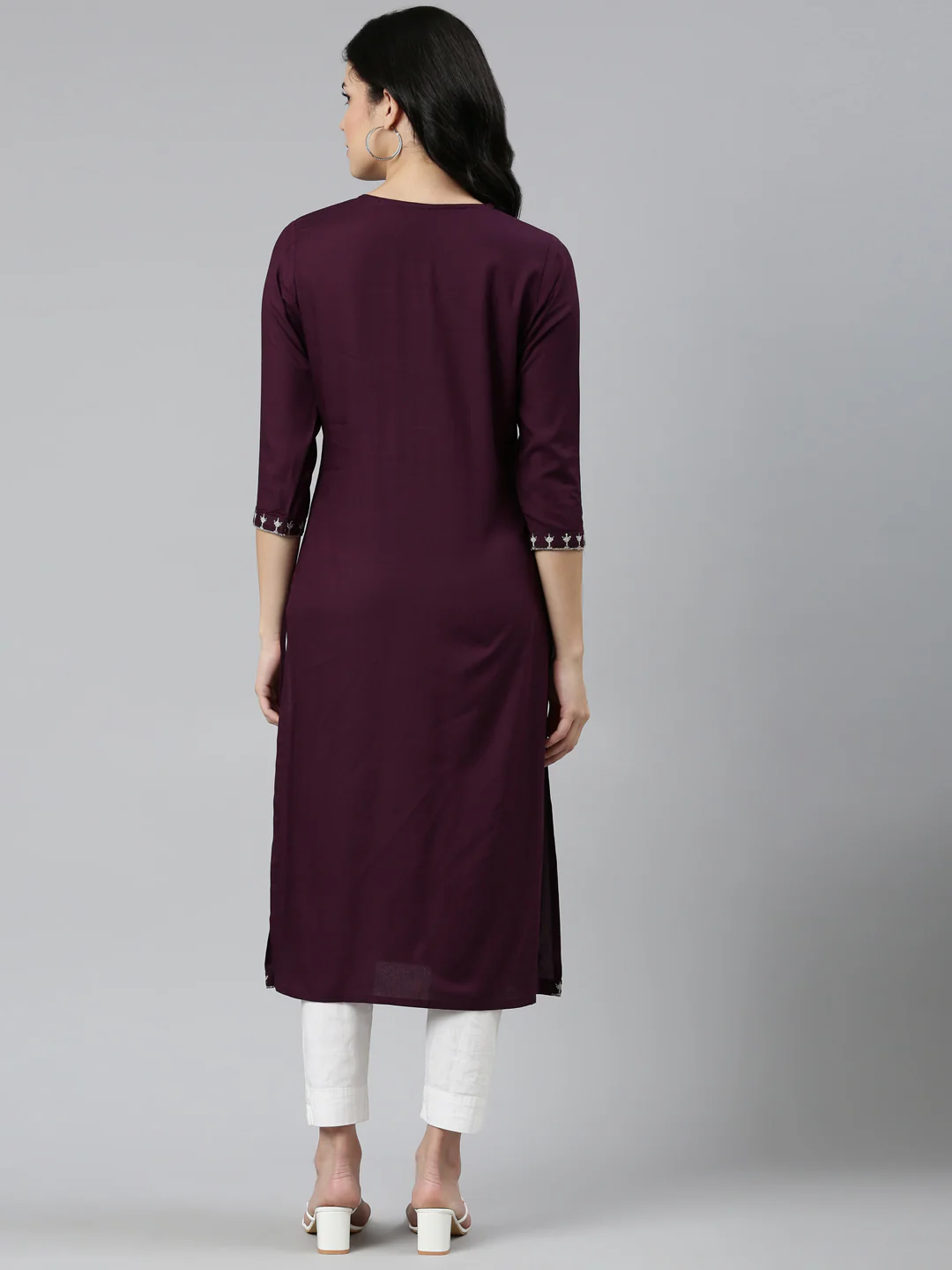 Neerus Purple Regular Straight Embroidered Kurta - Image 3
