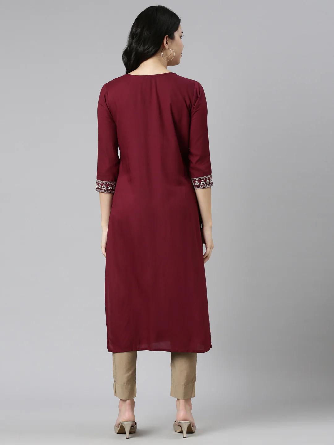 Neerus Purple Regular Straight Embroidered Kurta - Image 3