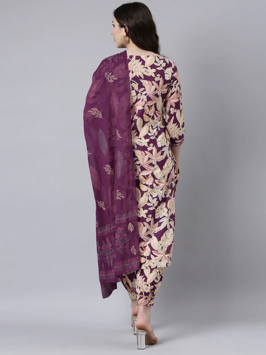 Neerus Purple Regular Straight Floral Kurta And Salwar With Dupatta - Image 3