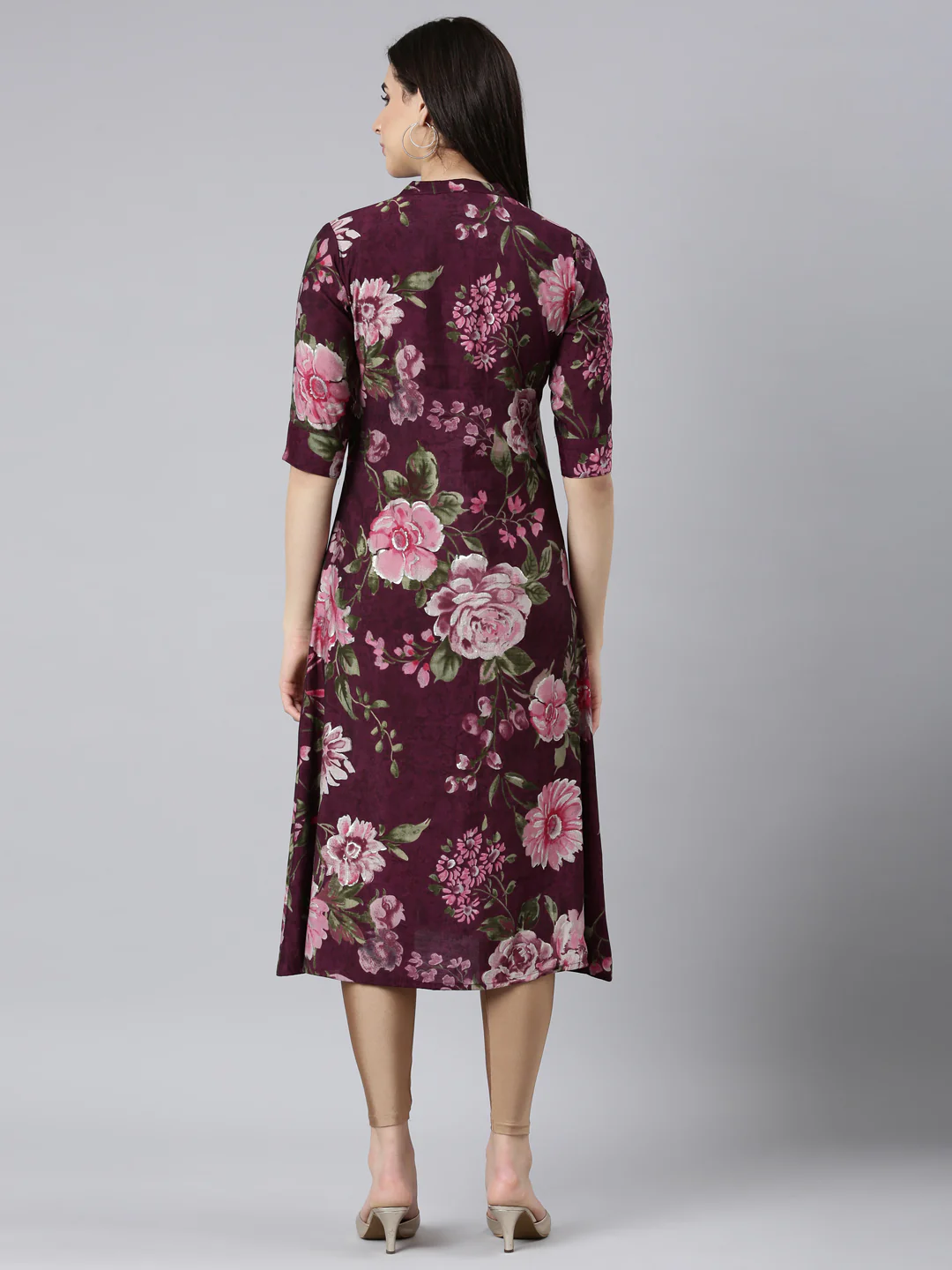 Neerus Purple Regular Straight Floral Kurta - Image 3