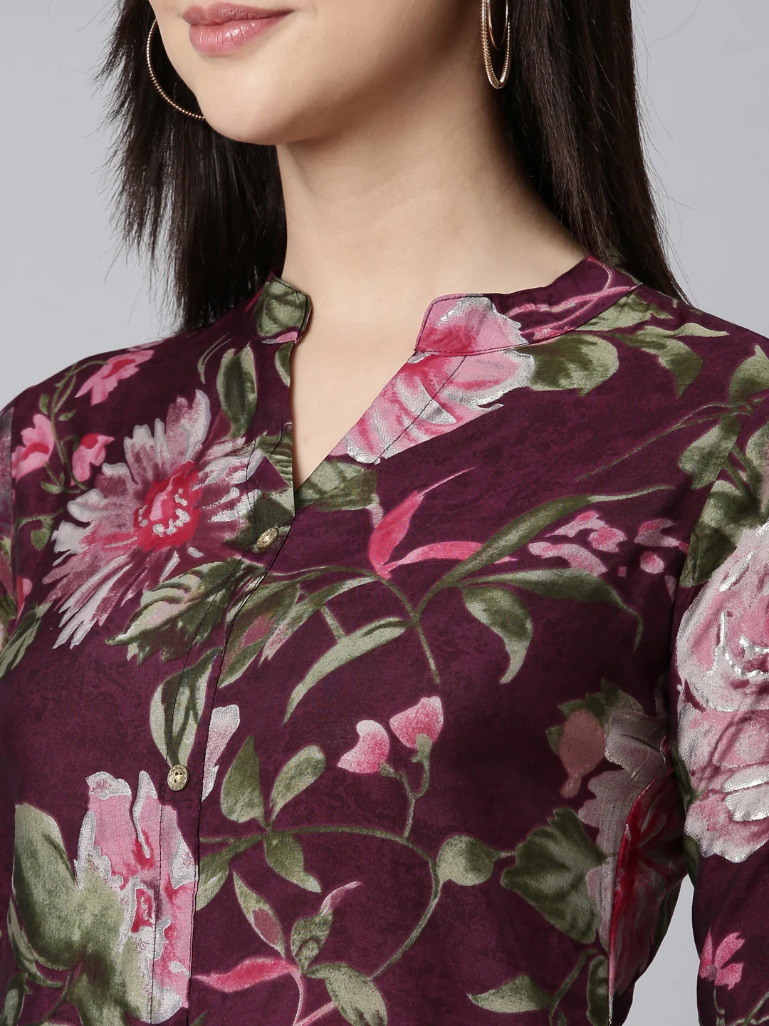 Neerus Purple Regular Straight Floral Kurta - Image 4