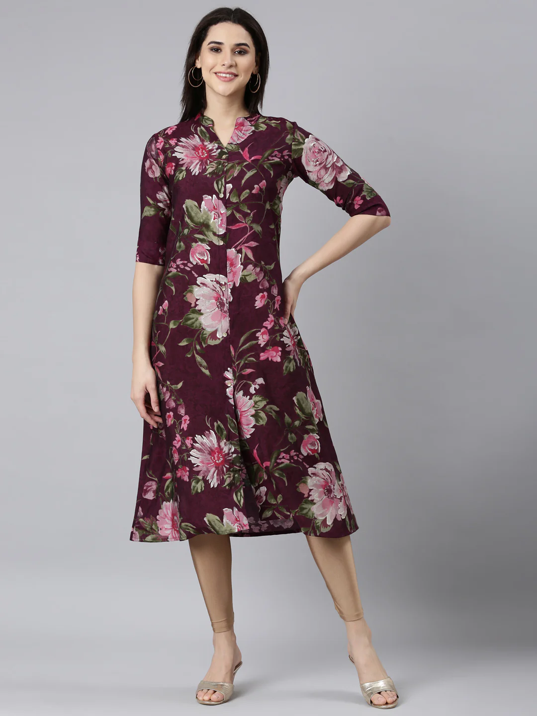 Neerus Purple Regular Straight Floral Kurta - Image 5