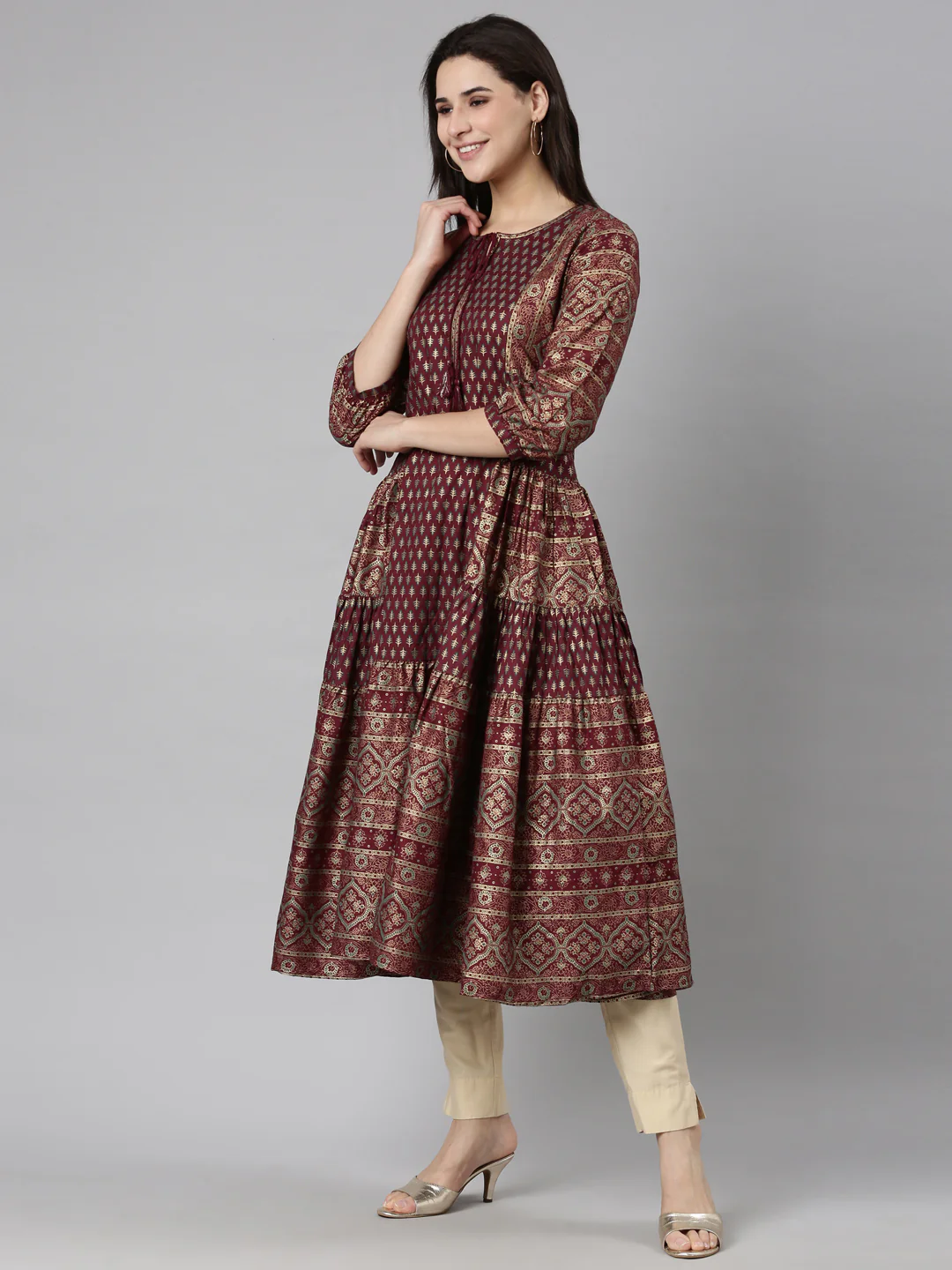 Neerus Purple Regular Straight Floral Kurta - Image 2