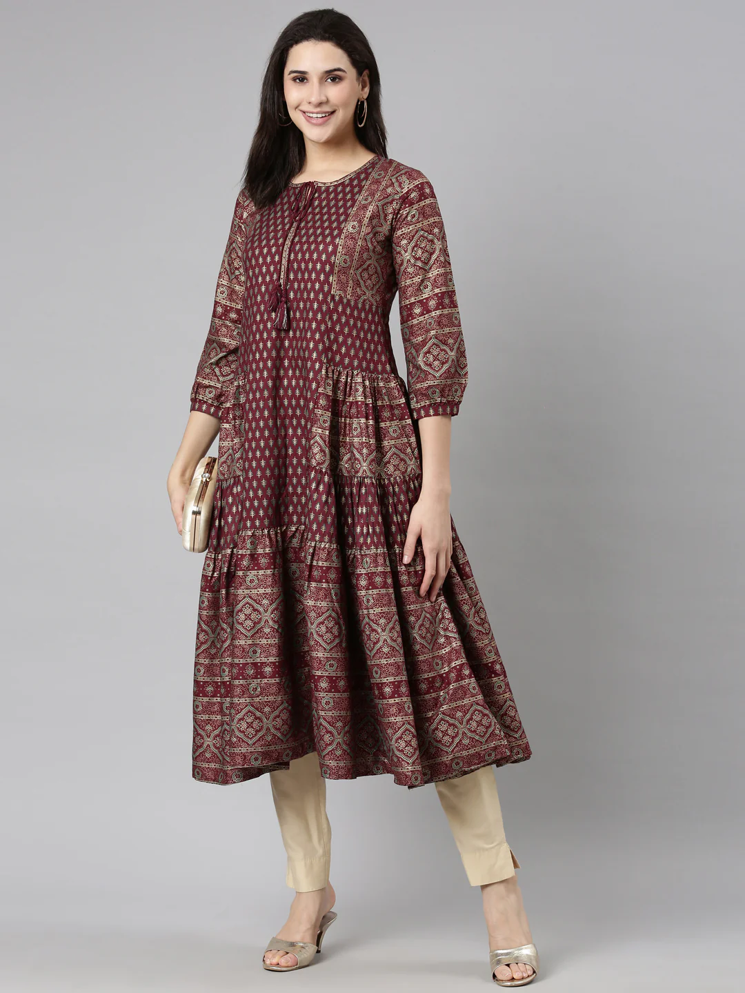 Neerus Purple Regular Straight Floral Kurta - Image 5