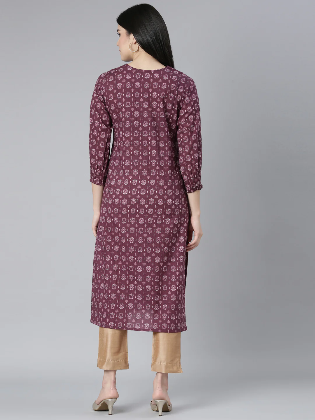 Neerus Purple Regular Straight Floral Kurta - Image 3