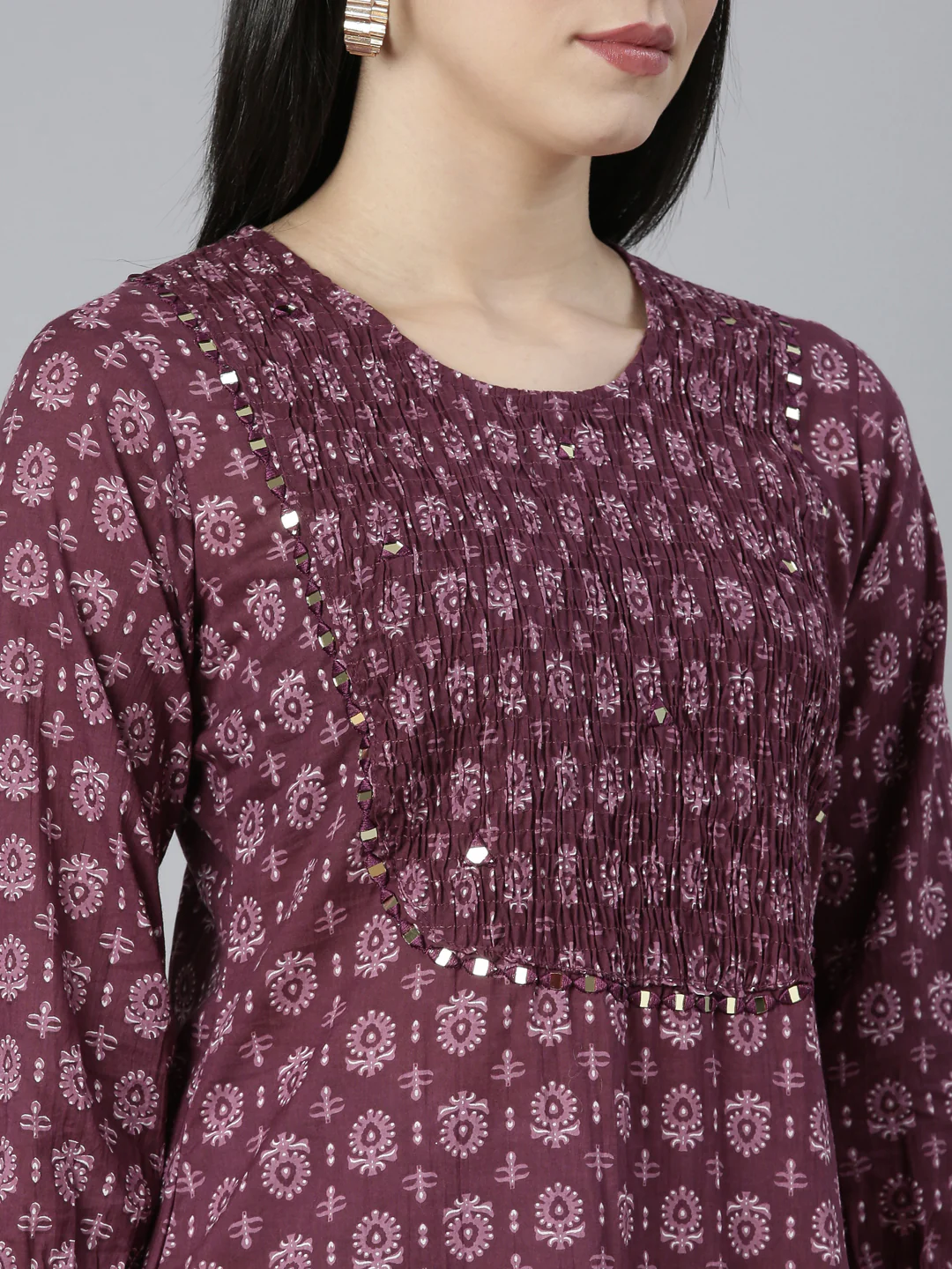 Neerus Purple Regular Straight Floral Kurta - Image 4