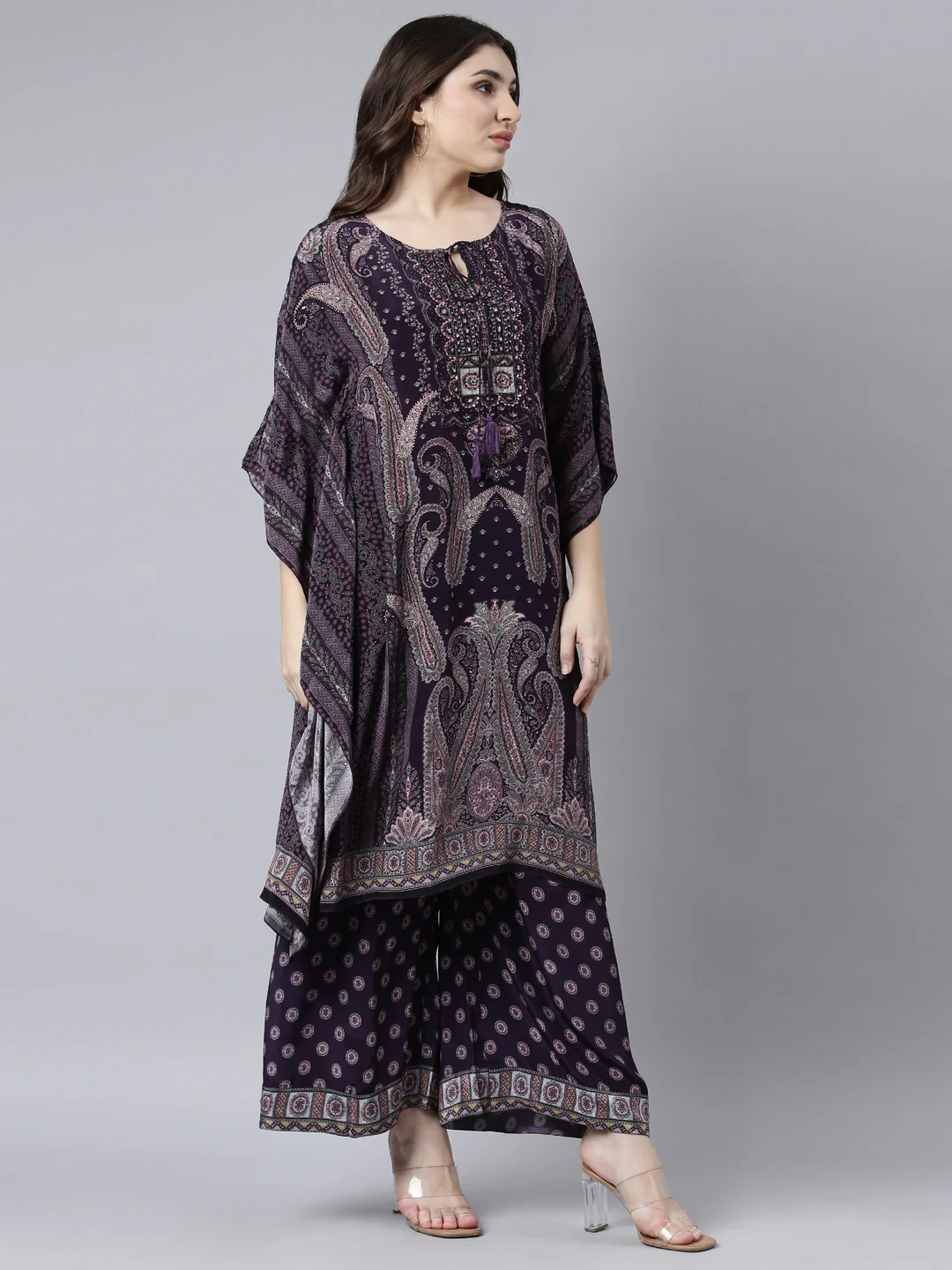 Neerus Purple Regular Straight Paisley Kurta And Palazzos - Image 2