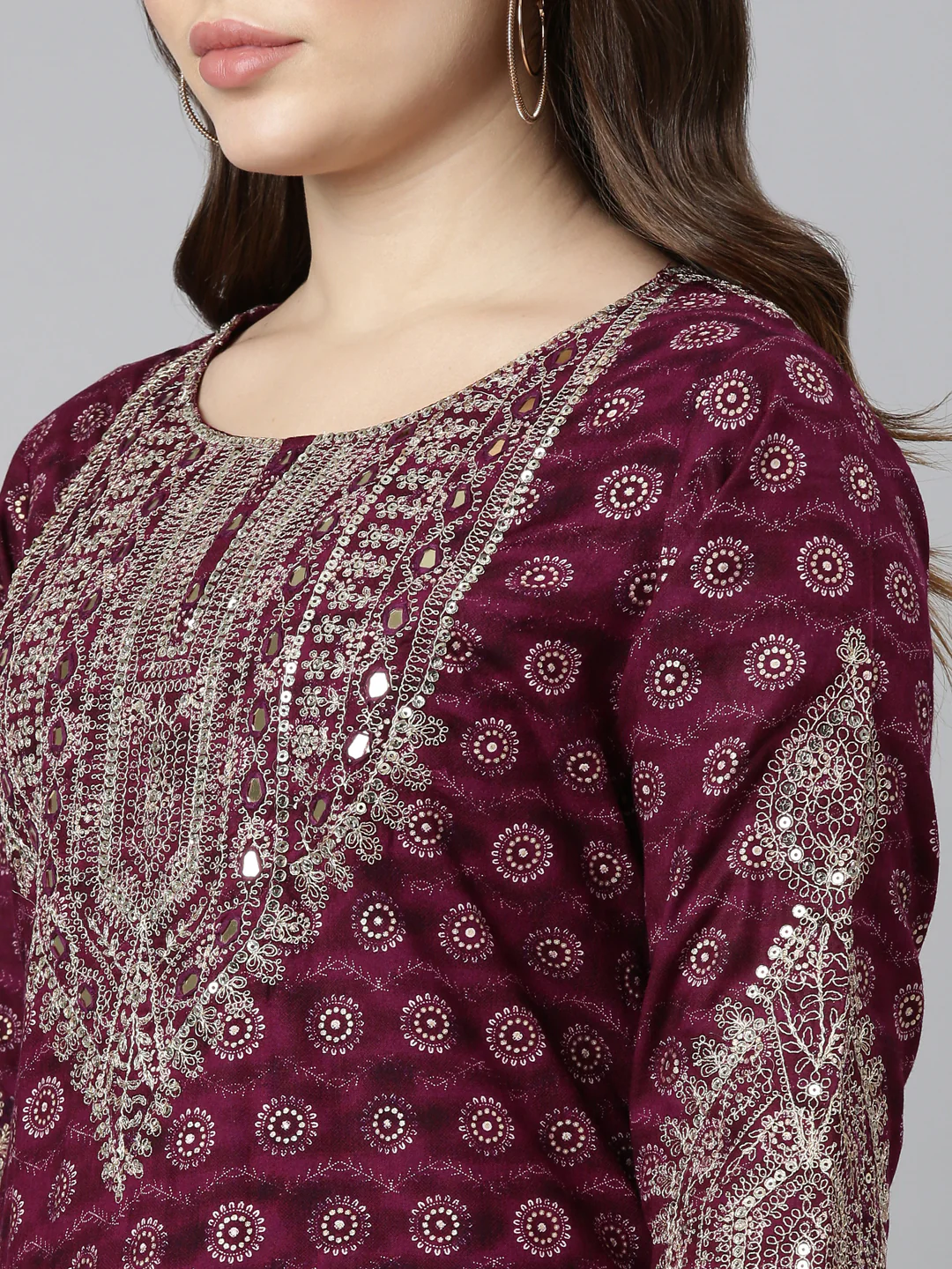Neerus Purple Regular Straight Printed Kurta And Sharara With Dupatta - Image 4