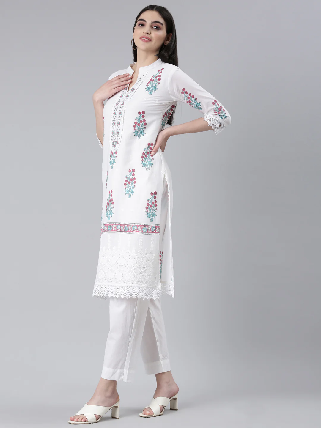 Neerus Purple Regular Straight Printed Kurta And Trousers With Dupatta - Image 2