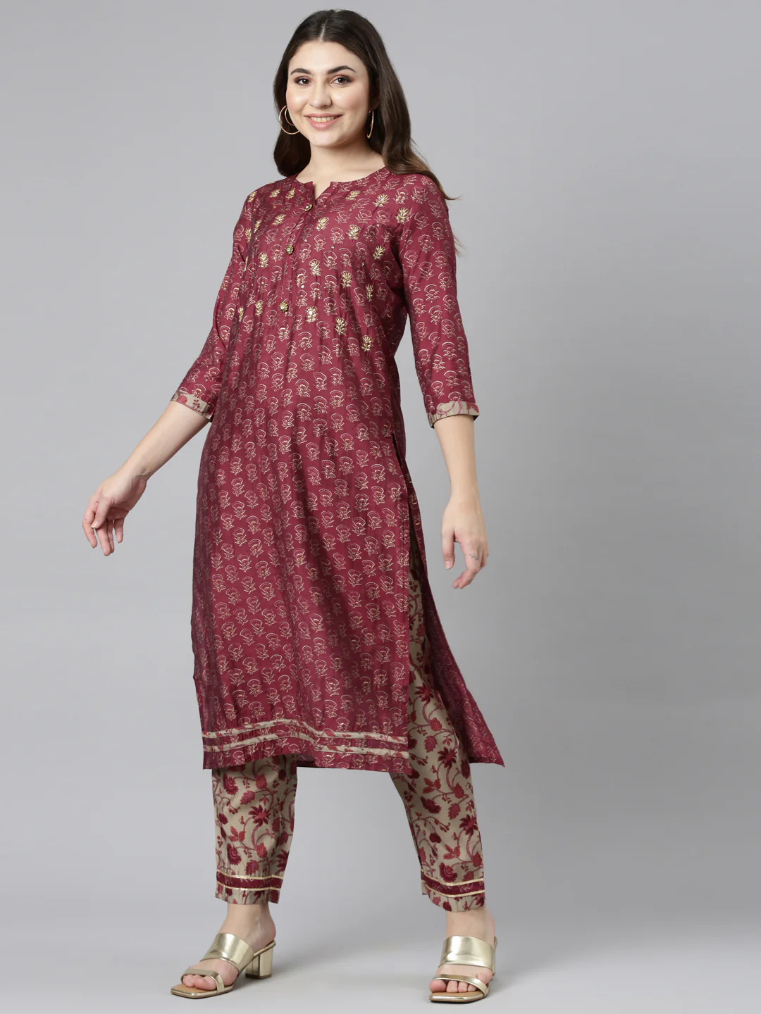 Neerus Purple Regular Straight Printed Kurta And Trousers With Dupatta - Image 2