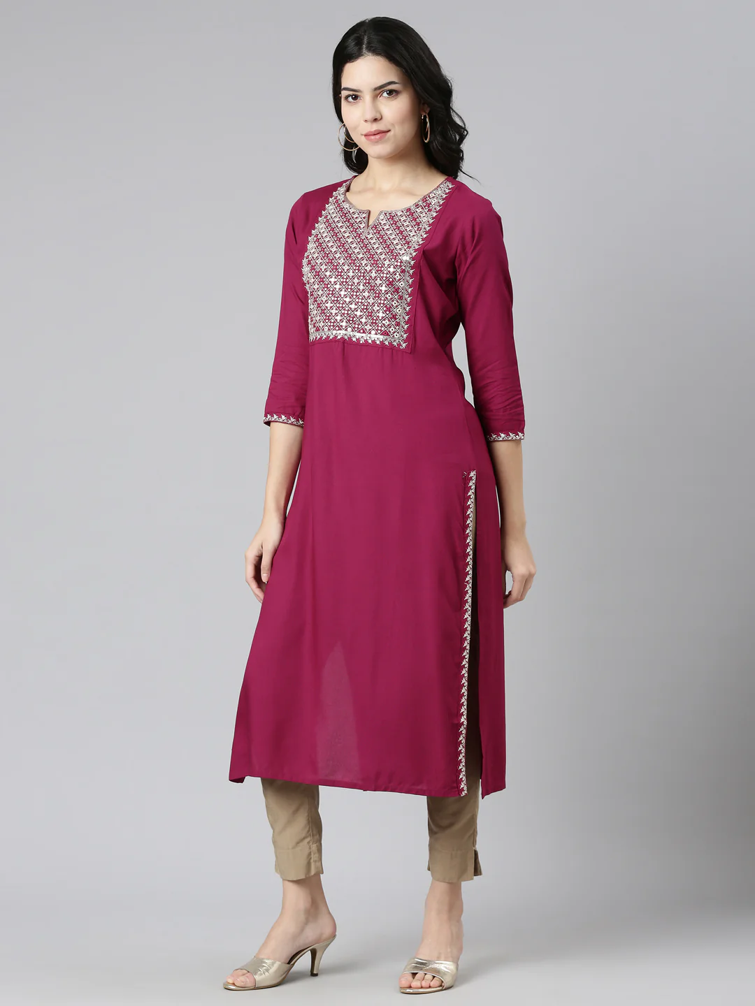 Neerus Purple Regular Straight Printed Kurta - Image 2