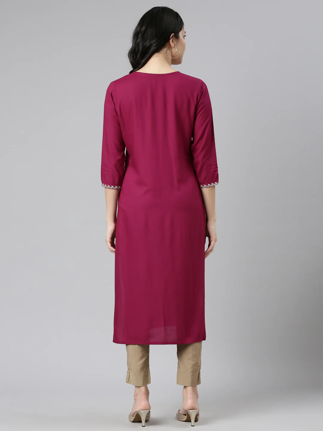 Neerus Purple Regular Straight Printed Kurta - Image 3