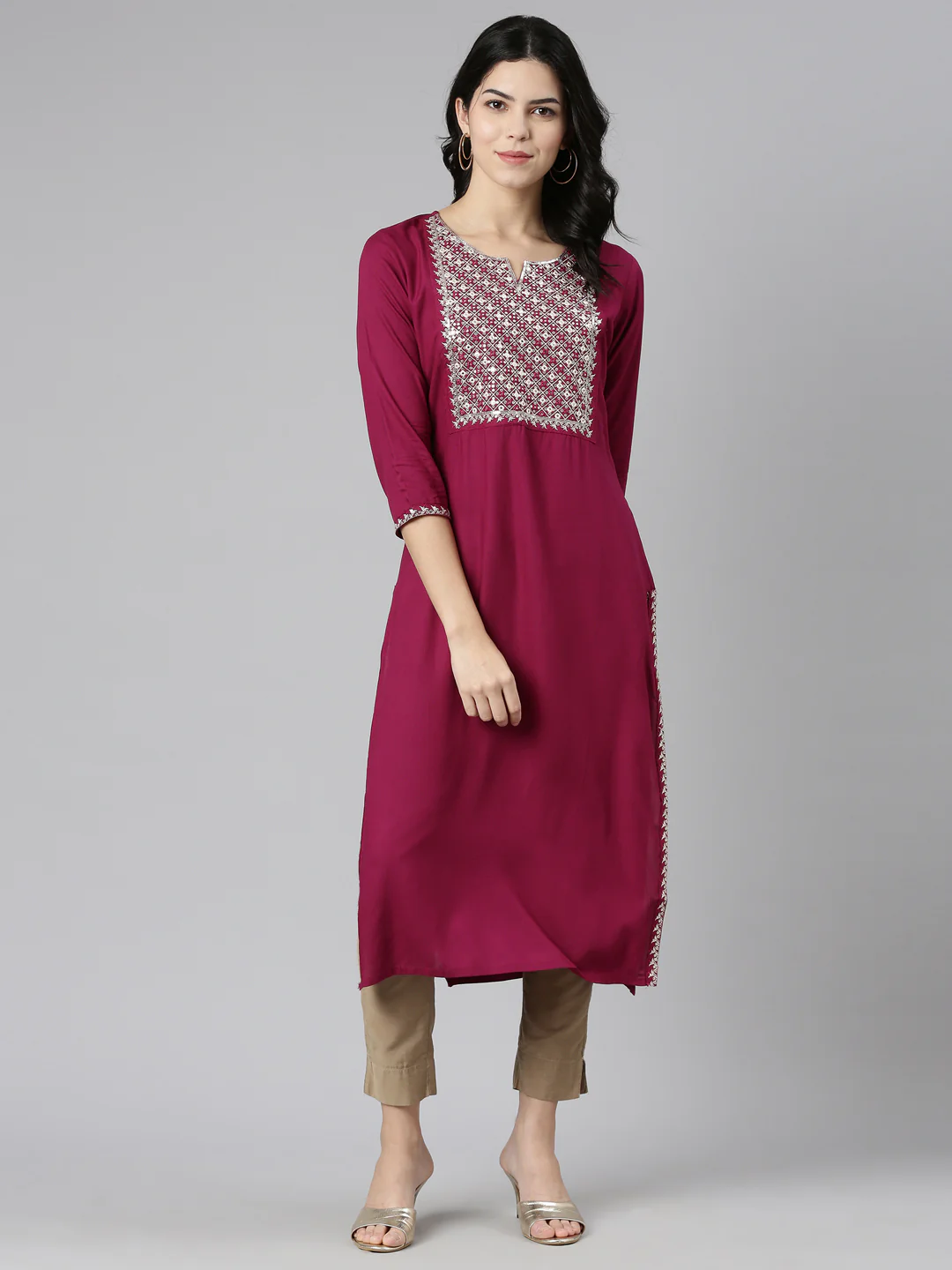 Neerus Purple Regular Straight Printed Kurta - Image 5