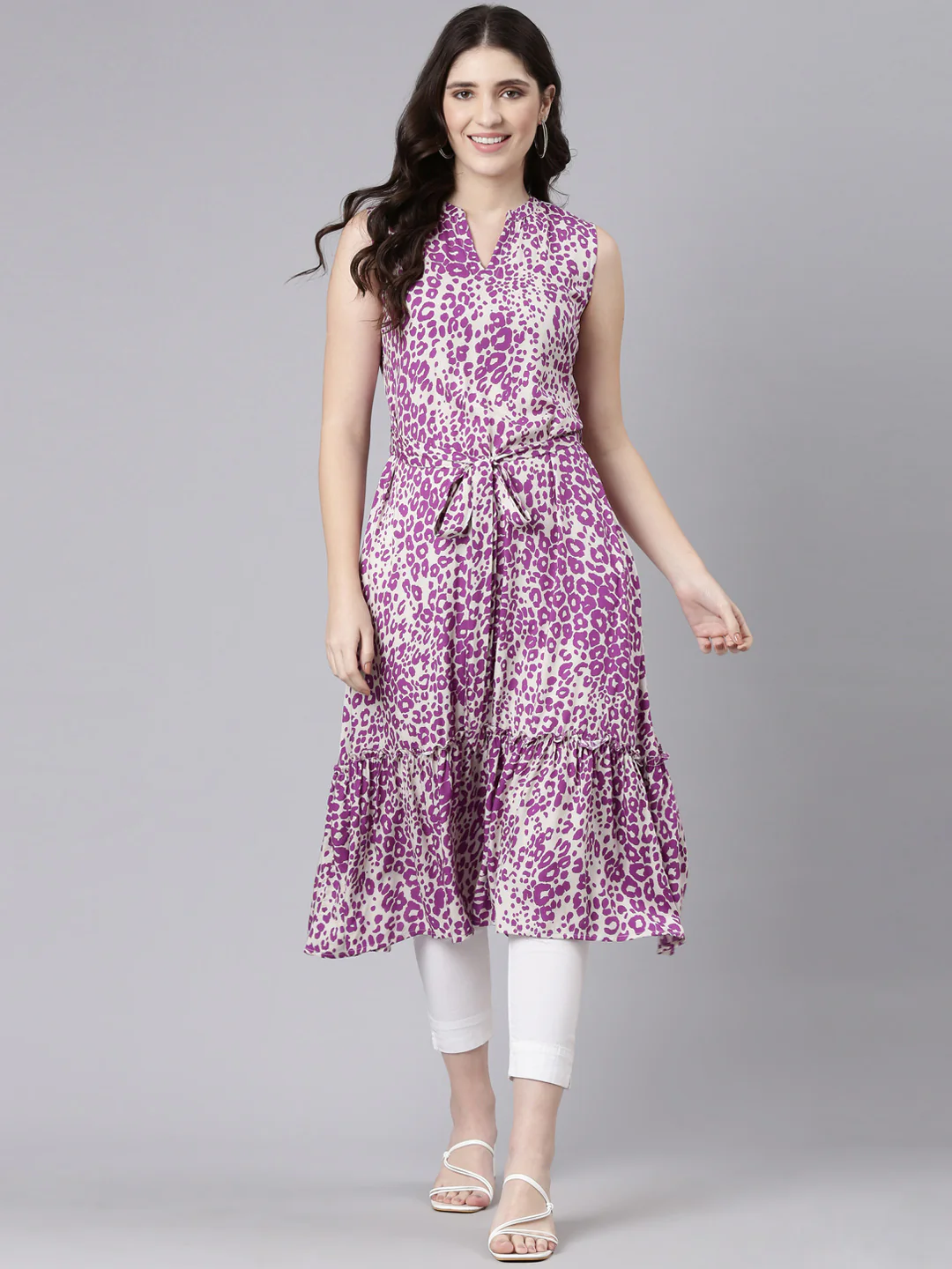 Neerus Purple Regular Straight Printed Kurta - Image 5