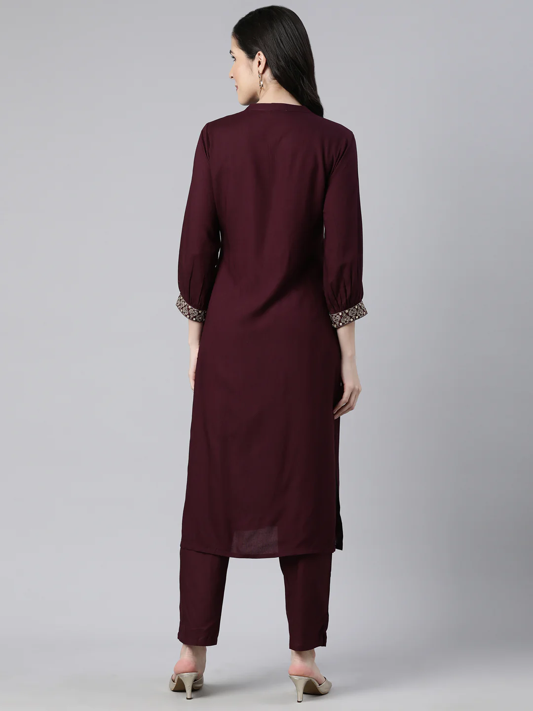 Neerus Purple Regular Straight Solid Kurta And  Trousers - Image 3
