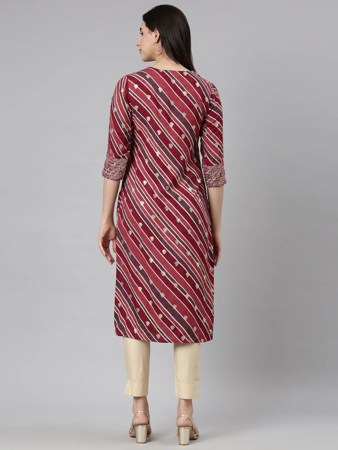 Neerus Purple Regular Straight Striped Kurta - Image 3