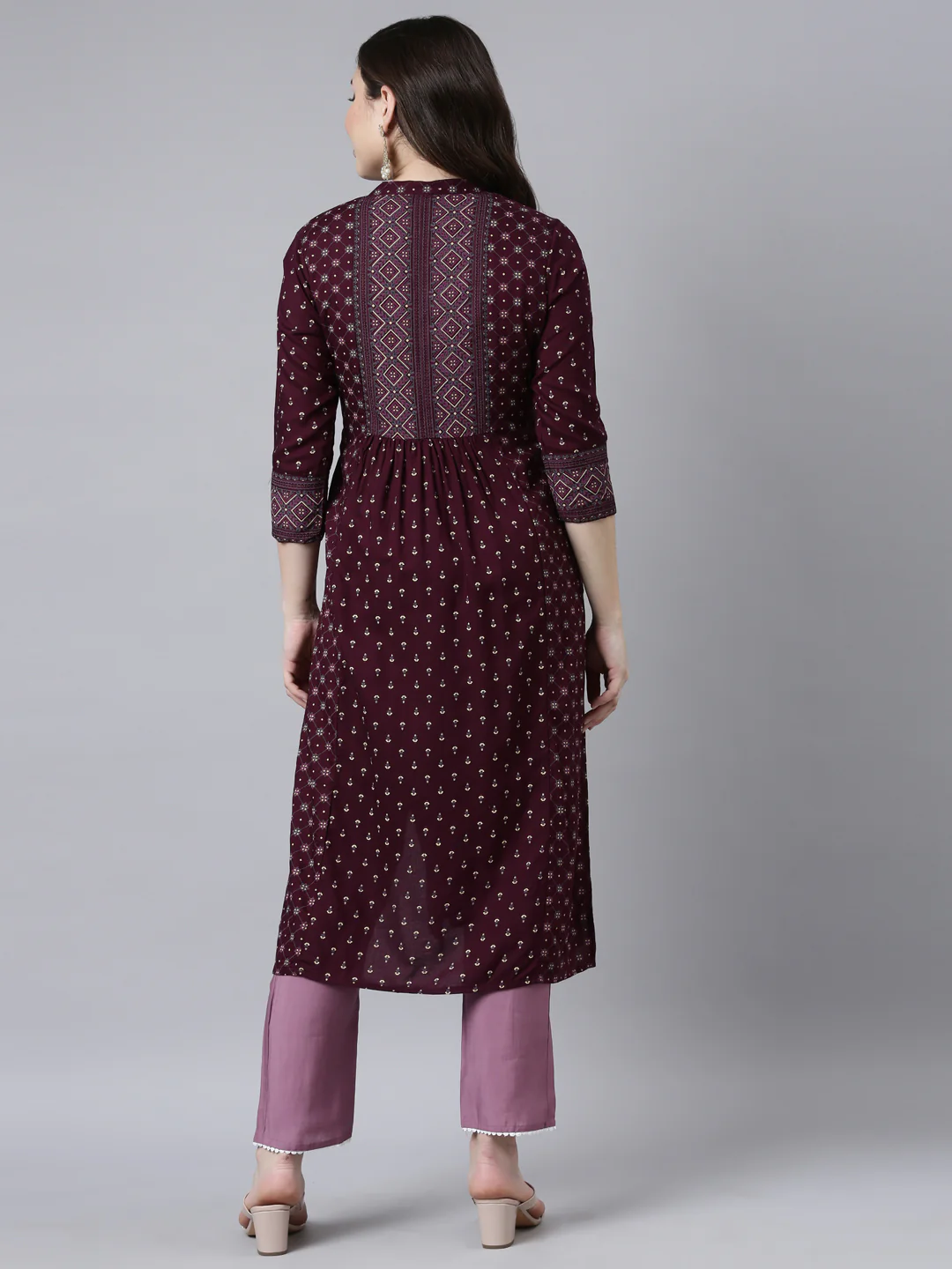 Neerus Purple Regular Straight Woven Design Kurta - Image 3