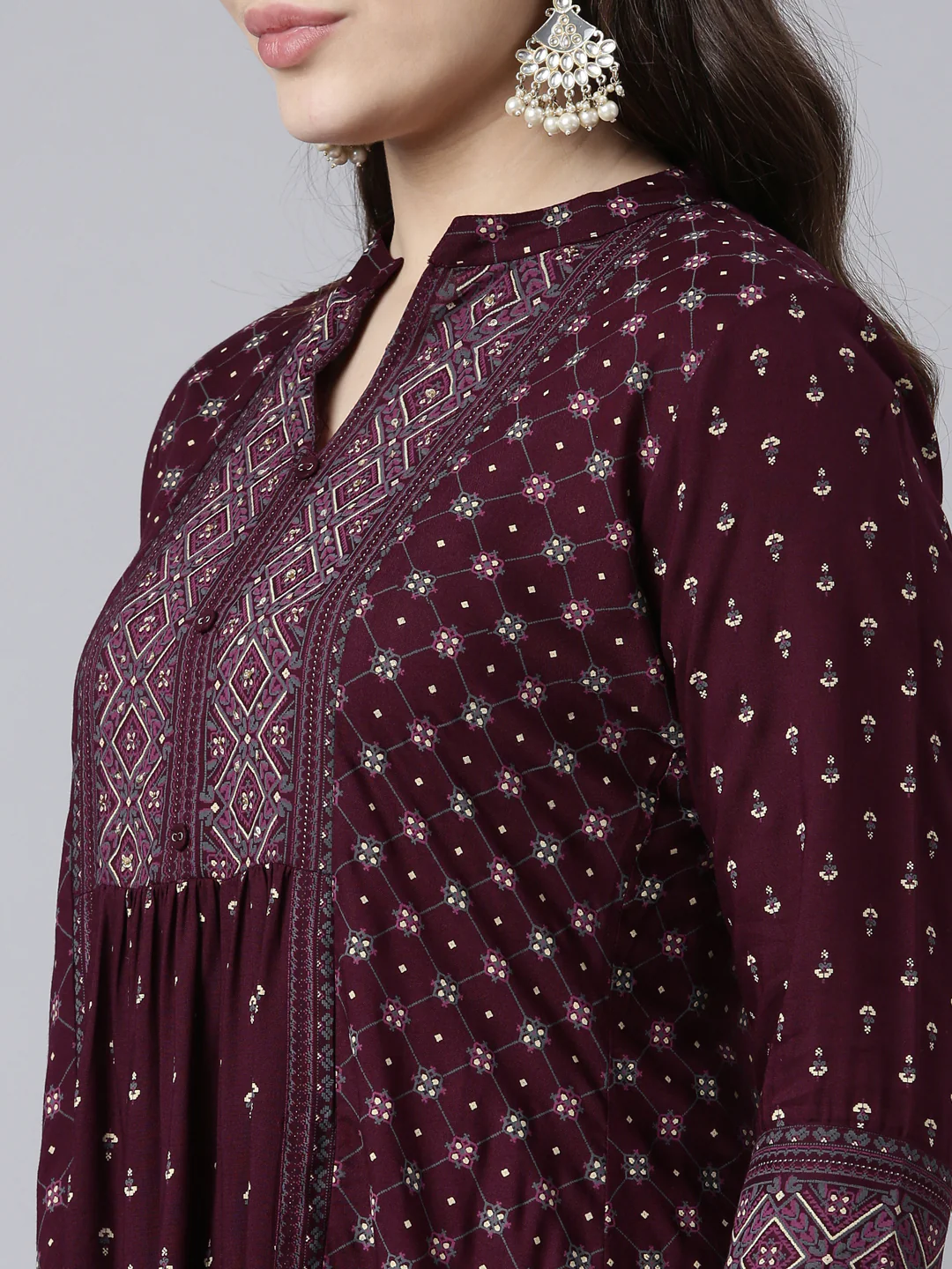 Neerus Purple Regular Straight Woven Design Kurta - Image 4