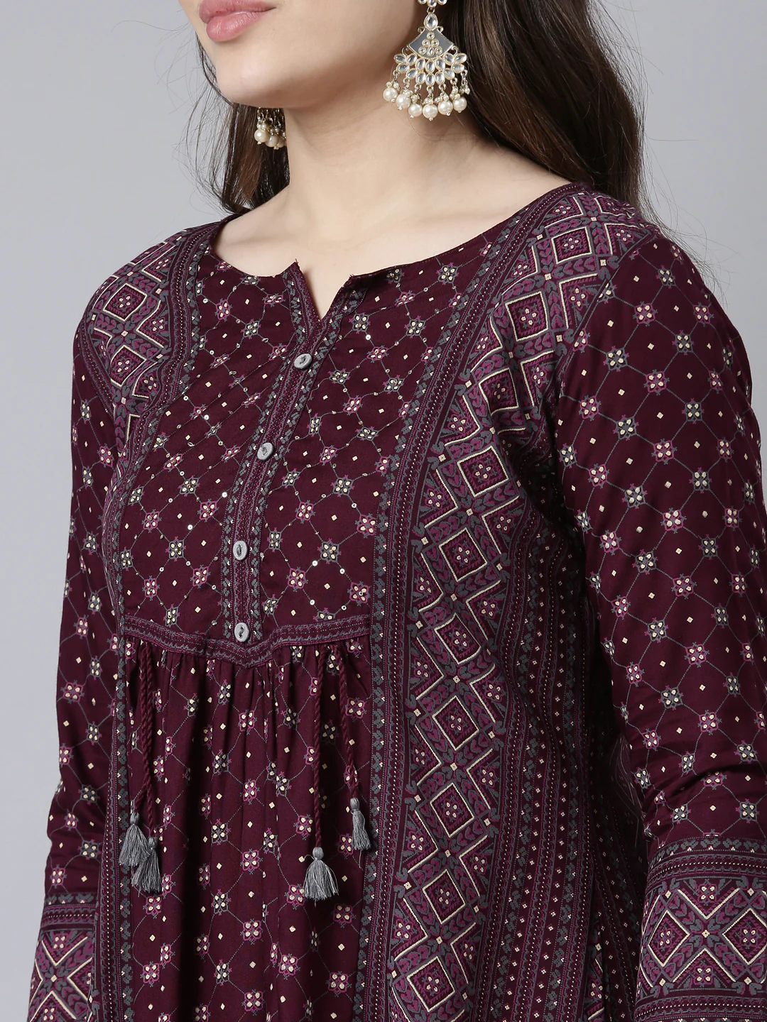 Neerus Purple Regular Straight Woven Design Kurta - Image 4
