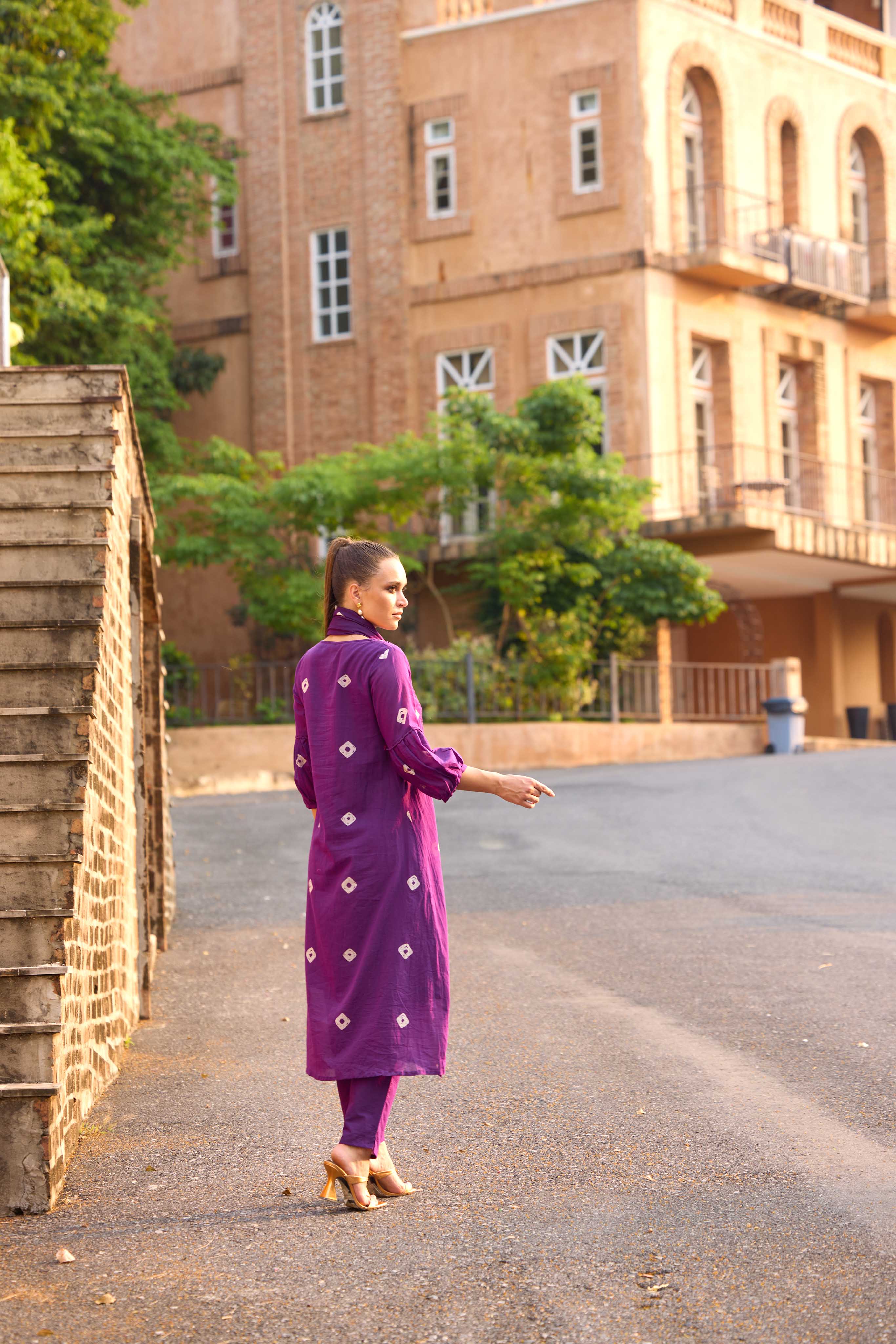 Neerus Purple Solid Anarkali Kurta and Trousers With Dupatta - Image 3
