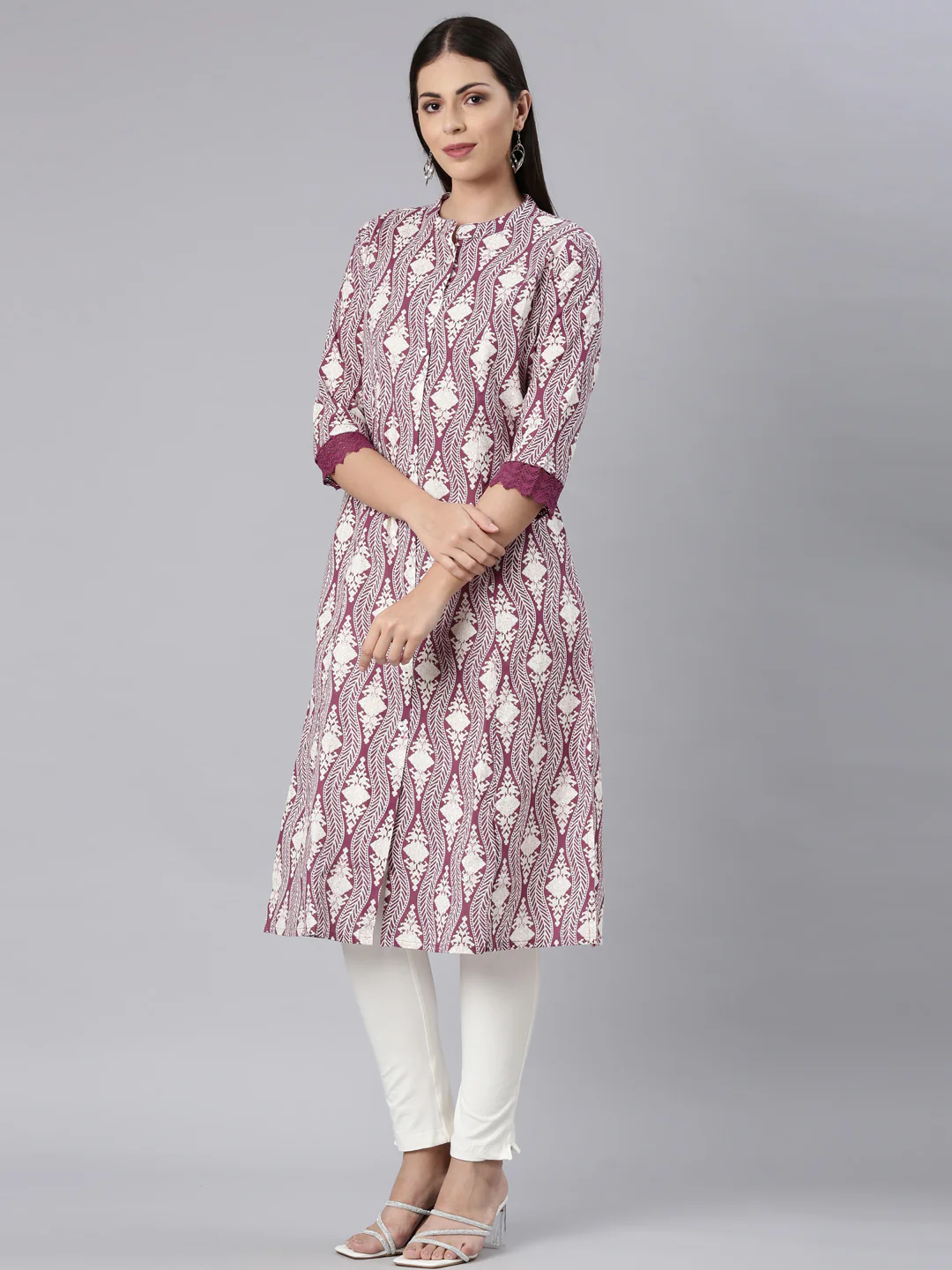 Neerus Purple Straight Casual Chevron Straight Kurta - Image 2