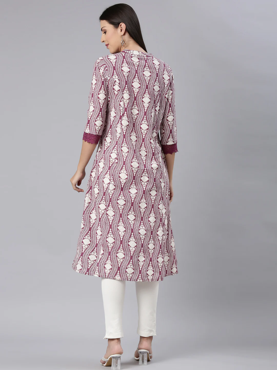 Neerus Purple Straight Casual Chevron Straight Kurta - Image 4