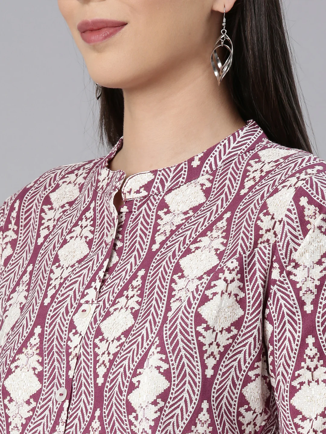 Neerus Purple Straight Casual Chevron Straight Kurta - Image 5
