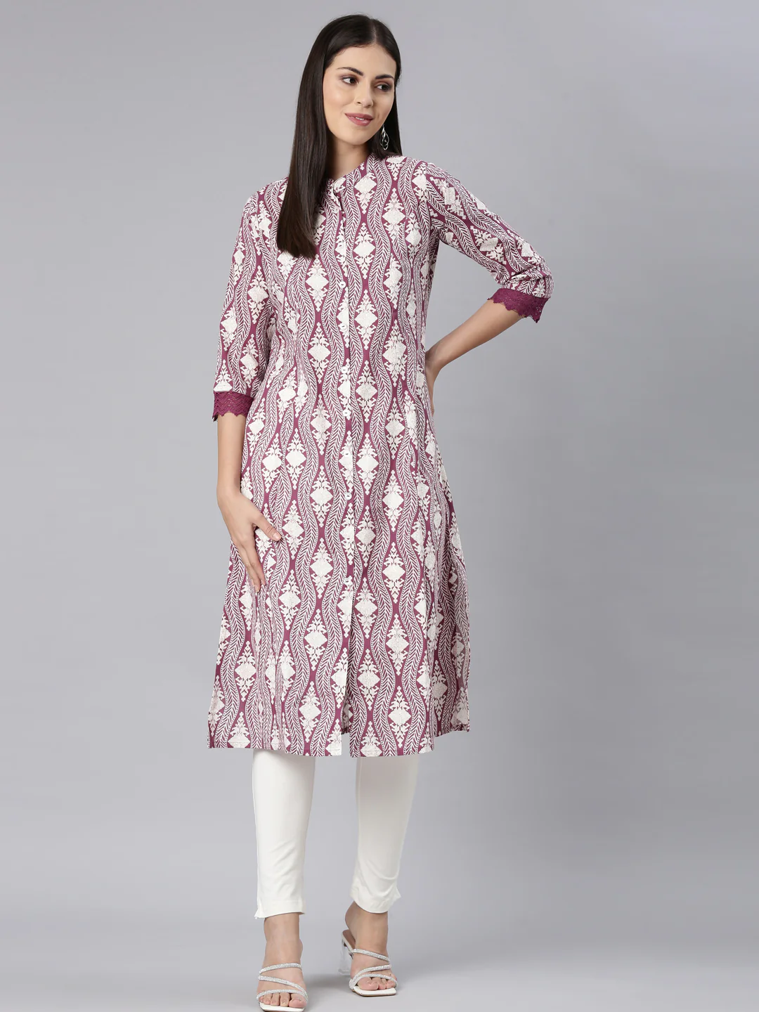 Neerus Purple Straight Casual Chevron Straight Kurta - Image 6