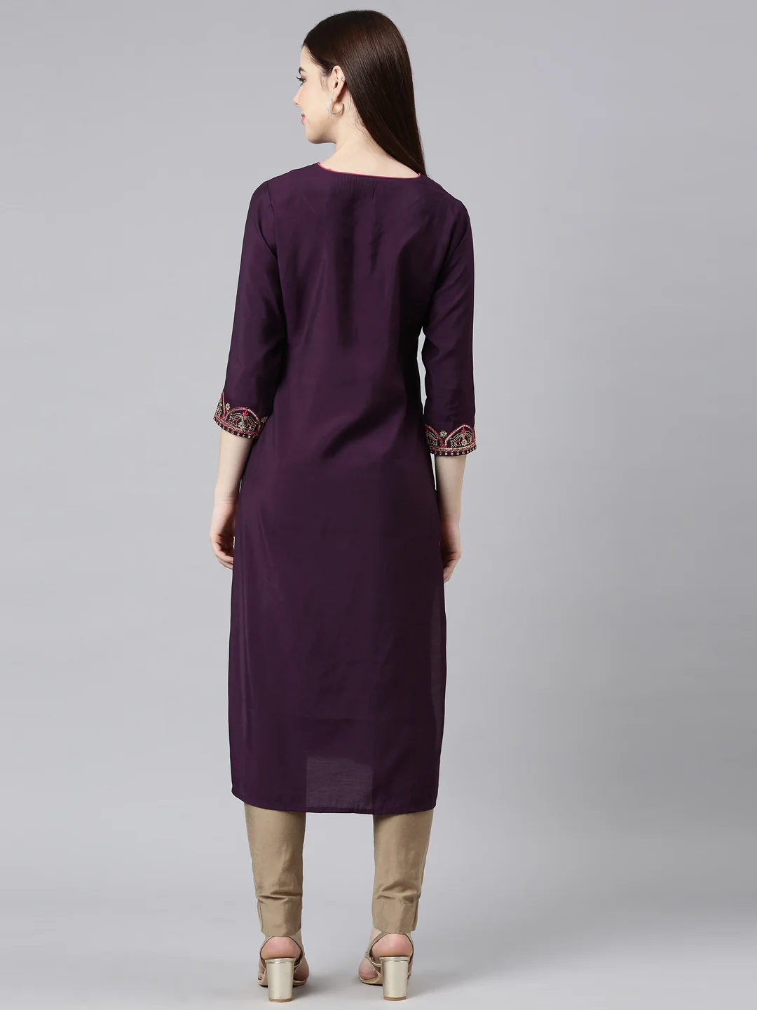 Neerus Purple Straight Casual Embellished Straight Kurta - Image 3