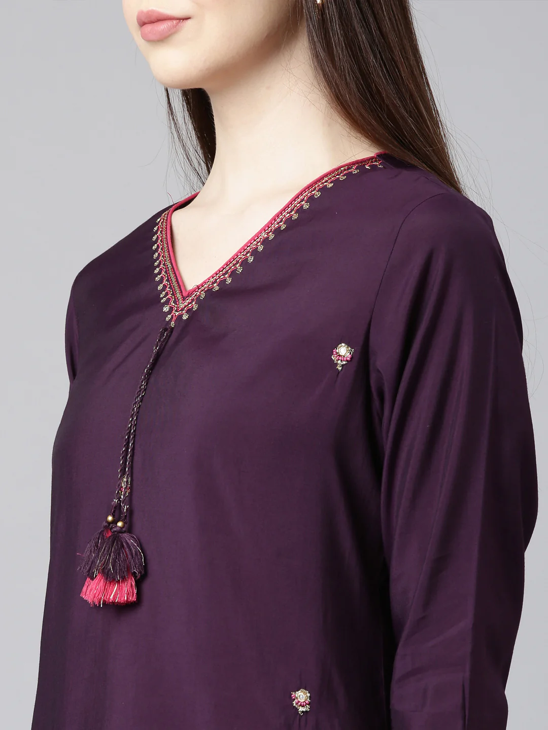 Neerus Purple Straight Casual Embellished Straight Kurta - Image 4