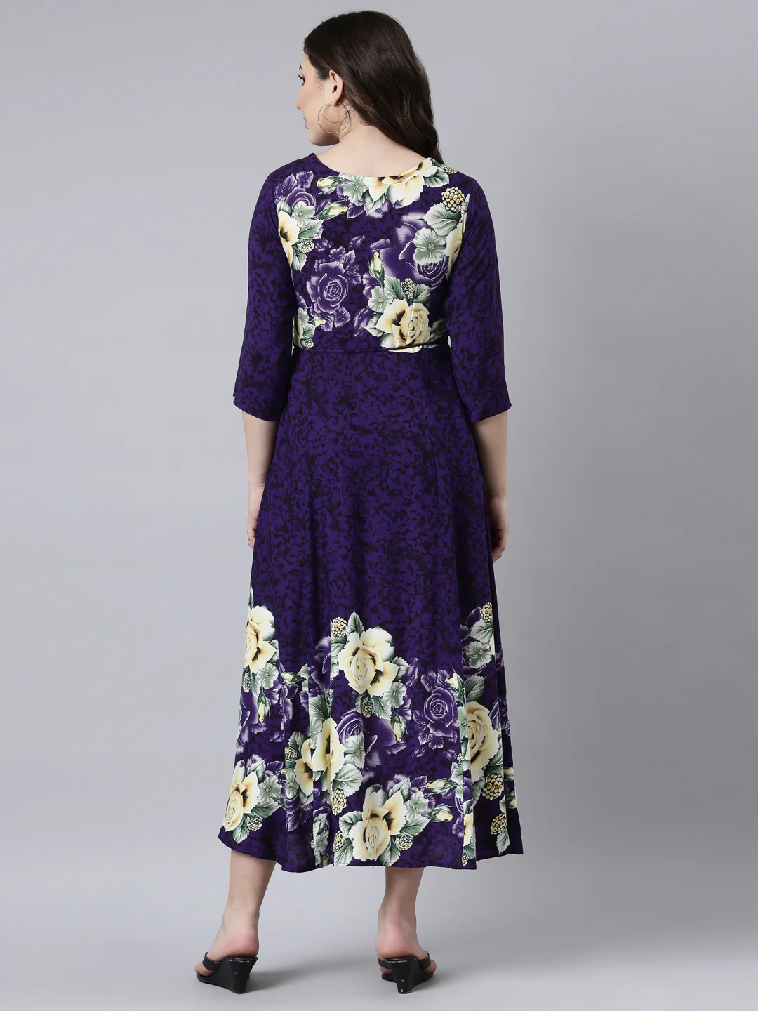 Neerus Purple Straight Casual Floral Maxi Dresses - Image 3