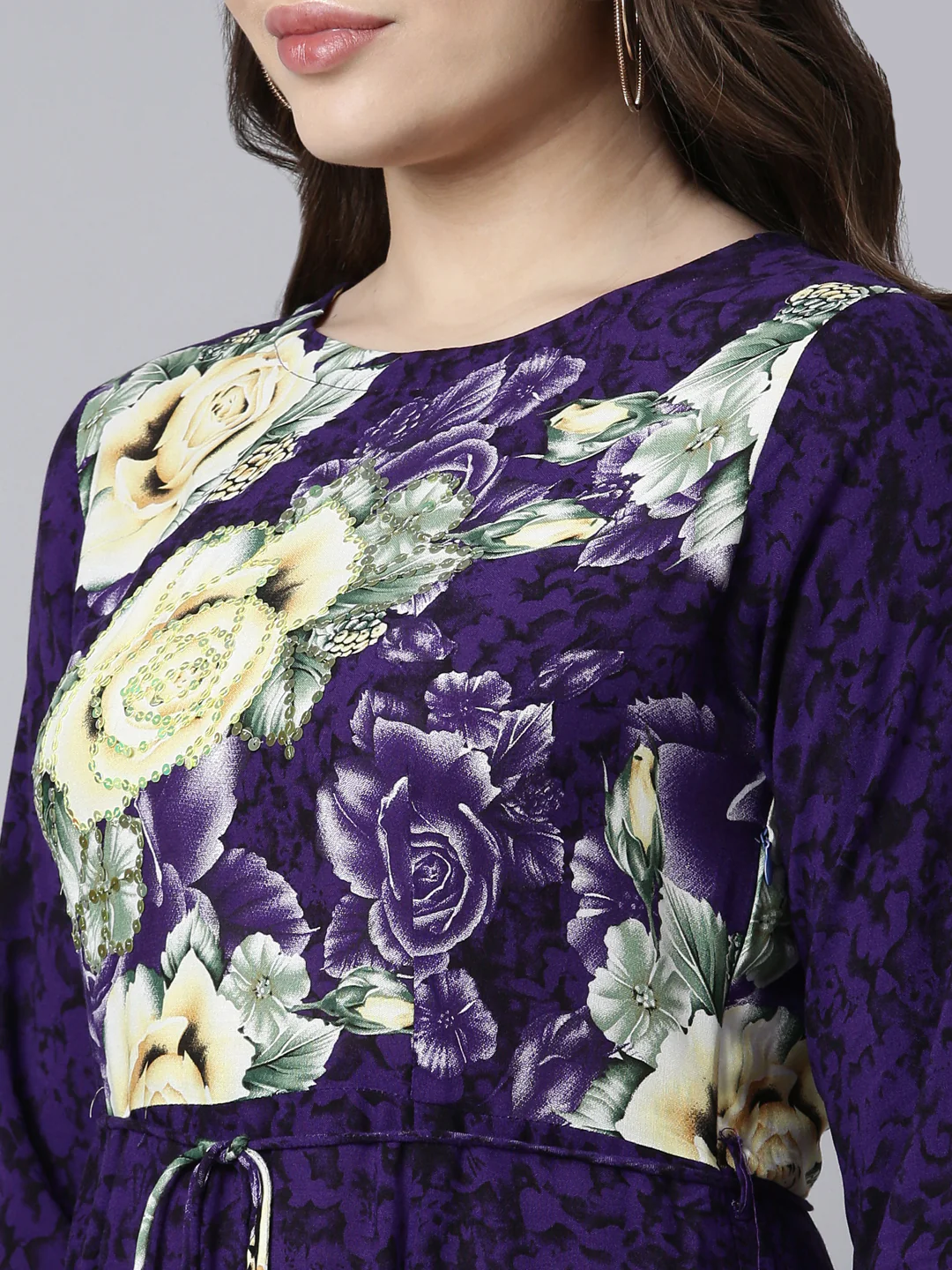 Neerus Purple Straight Casual Floral Maxi Dresses - Image 4