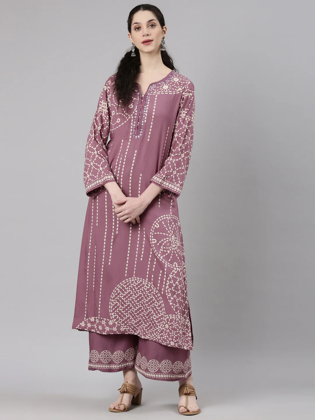 Neerus Purple Straight Casual Kurta and Plazzo - Image 6