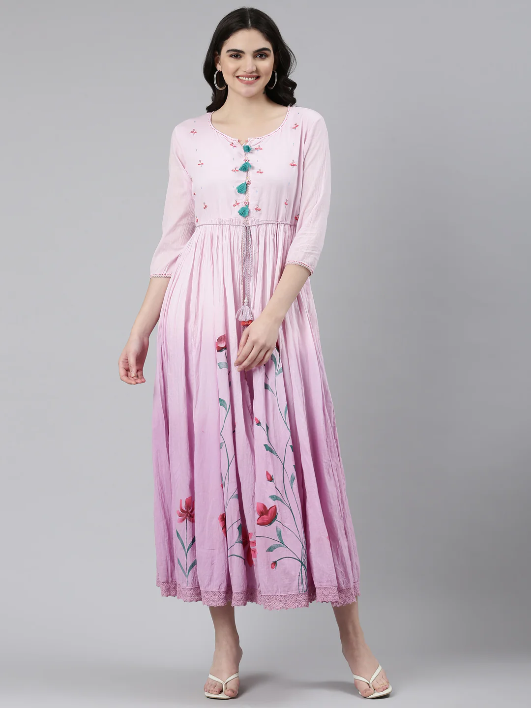 Neerus Purple Straight Casual Printed Gown