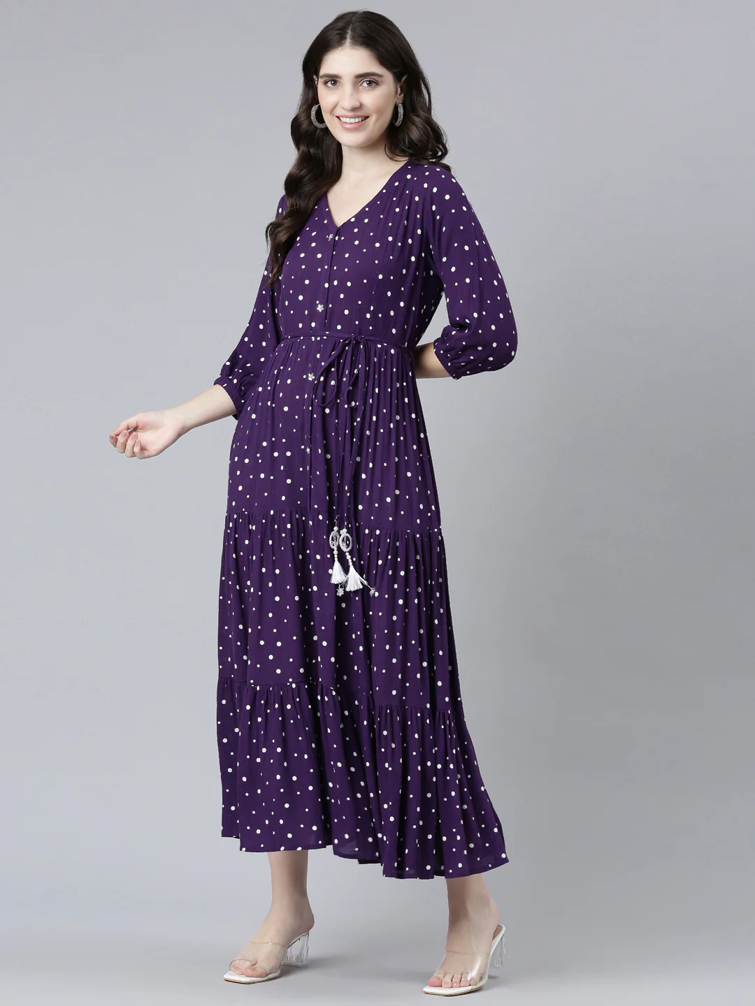 Neerus Purple Straight Casual Printed Gown - Image 5