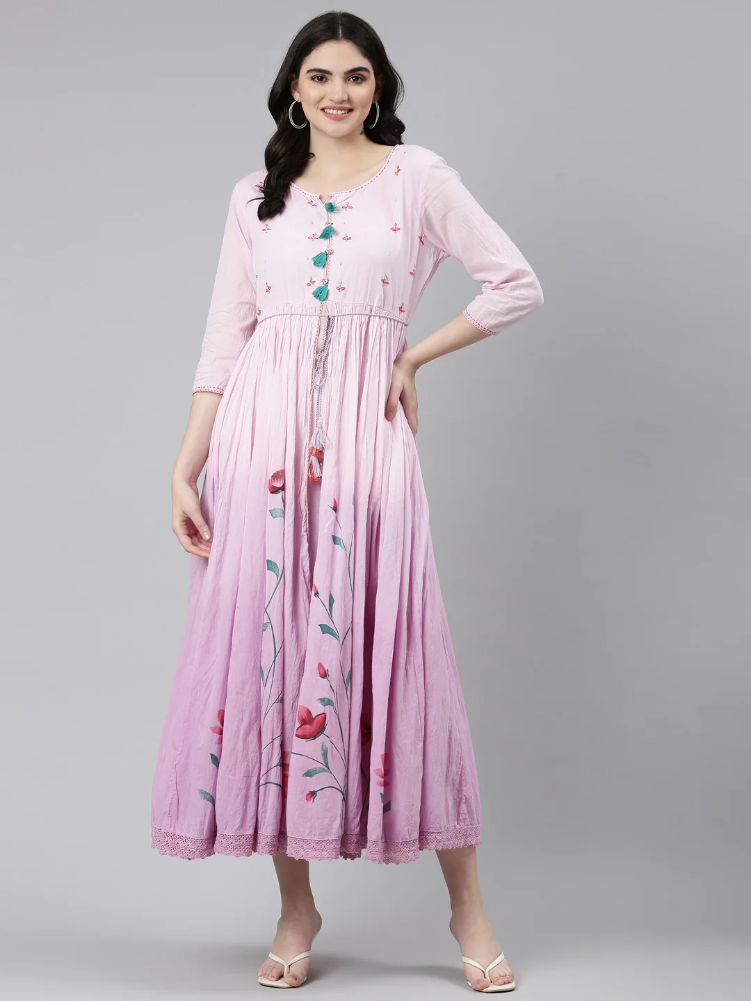 Neerus Purple Straight Casual Printed Gown - Image 5